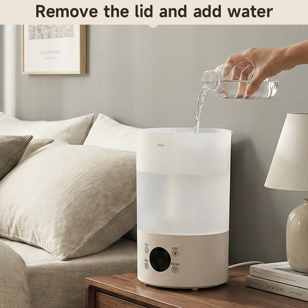 4L luchtbevochtiger voor slaapkamer, baby en planten, stil, met 360° mondstuk, automatische uitschakeling en gekleurd licht.