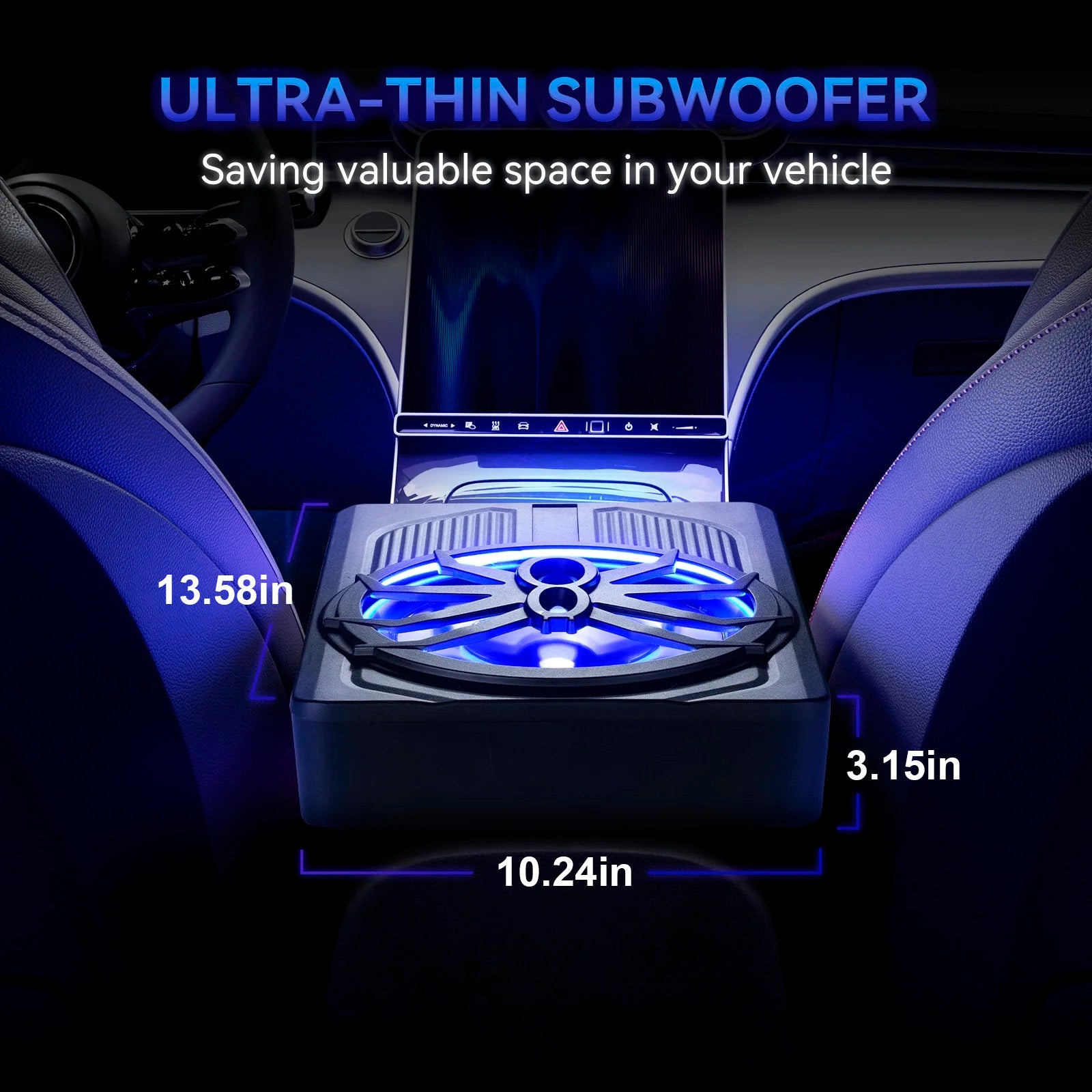 1200W Caisson de basses actif plat 10" 12V pour voiture, SUV et monospace, à installer sous le siège