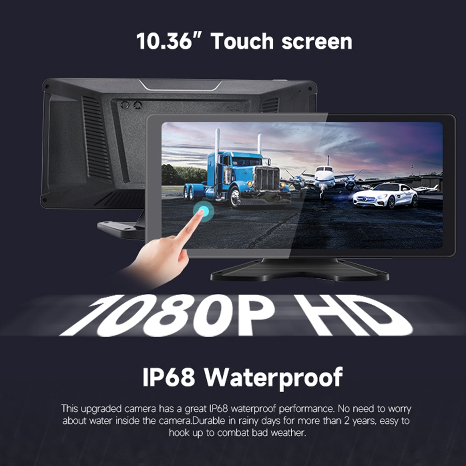 Pantalla táctil cuántica IPS de 10,36 pulgadas 1600x720 para camión RV + 4 cámaras de marcha atrás