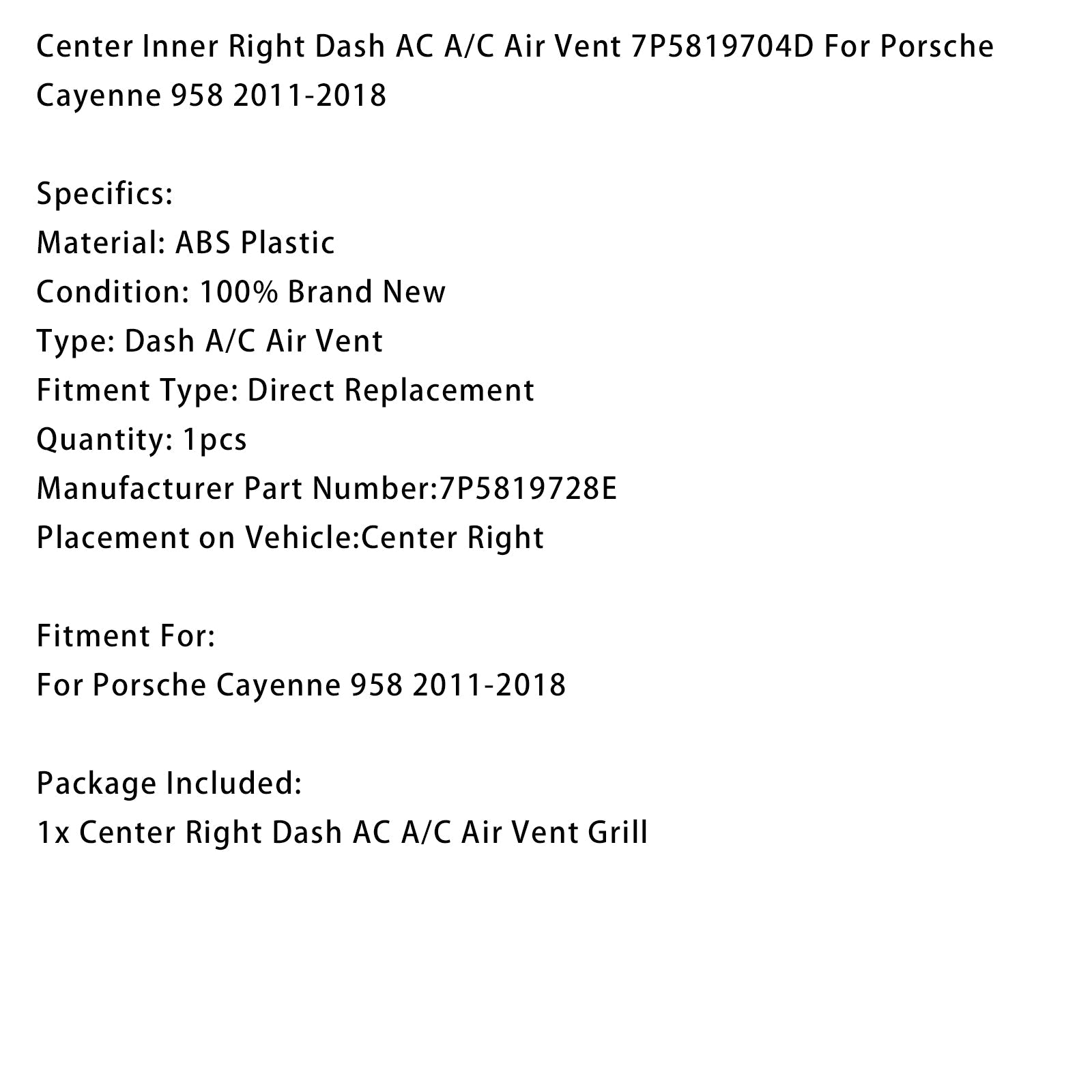 Raster van&Linker middenventilatieopening in het interieur voor Porsche Cayenne 958 (2011-2018) - Onderdeelnummer : 7P5819727E