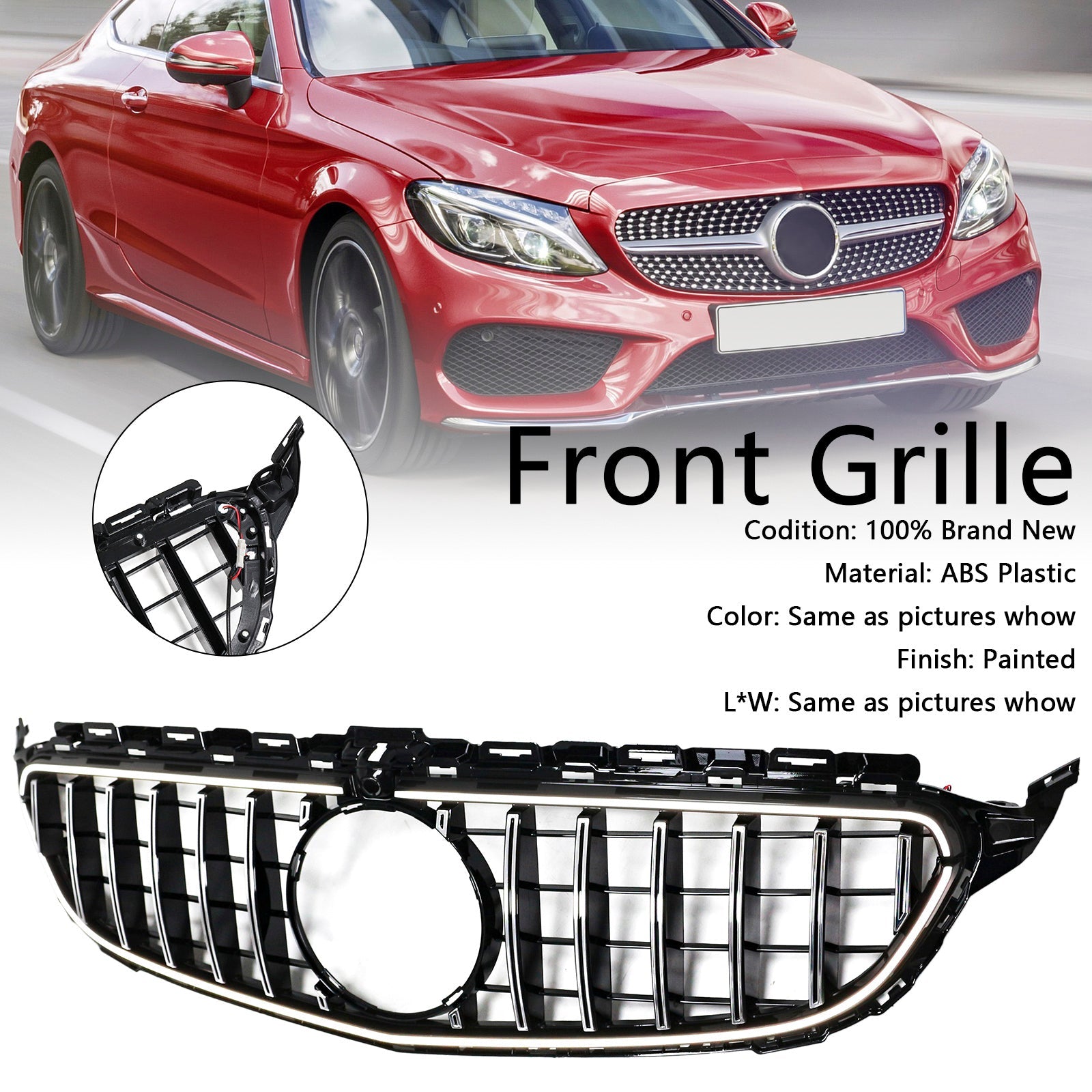 Grille de pare-chocs avant chromée à LED pour Mercedes W205 C250 C300 2015-2021