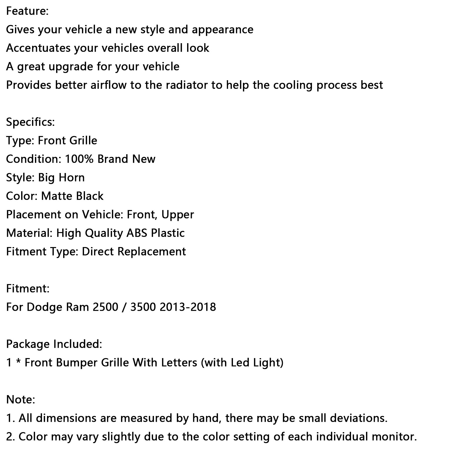 Big-Horn rešetka sprednjega odbijača za Ram 2500/3500 2013-2018 Laramie Limited