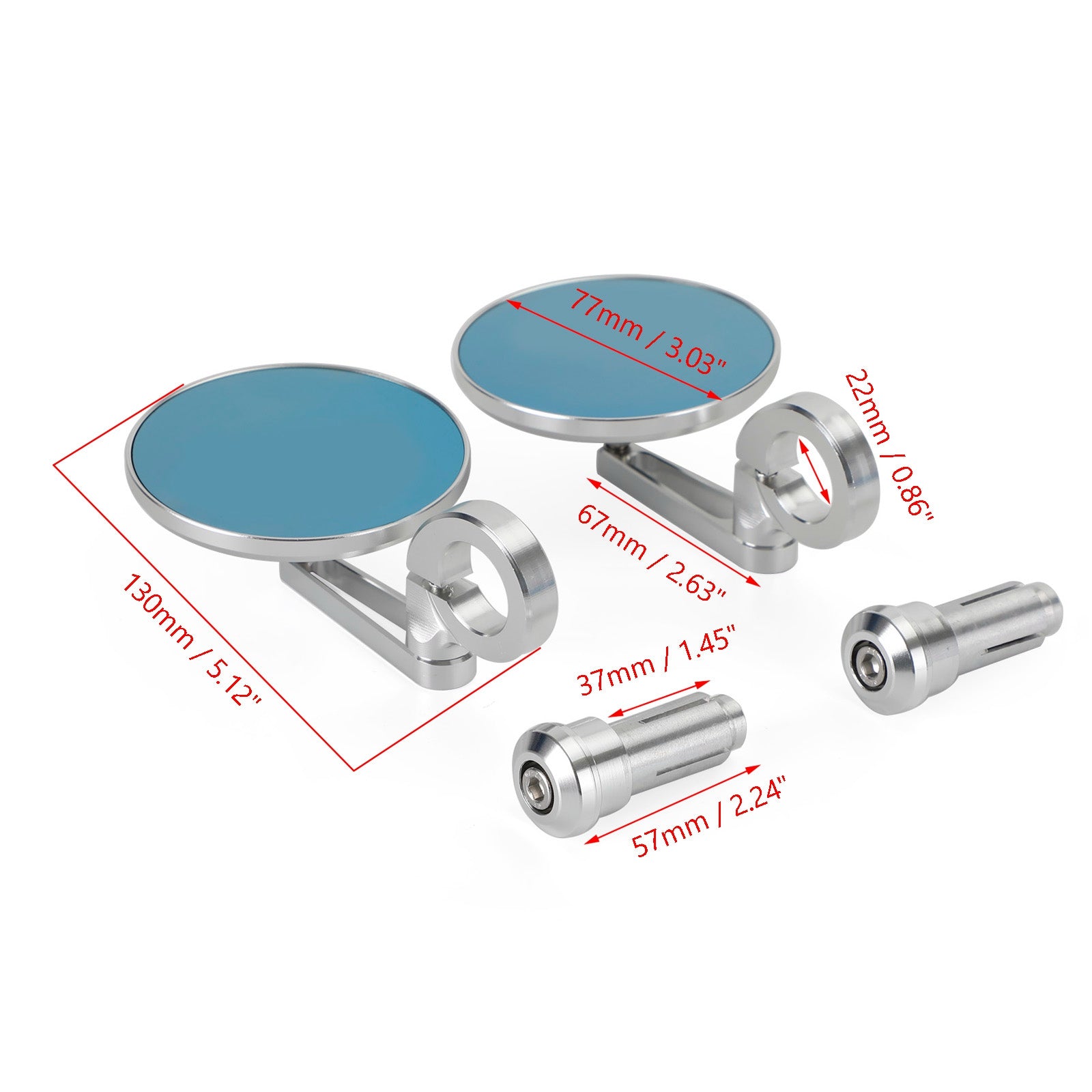 Rétroviseur court argent embout de guidon 22 et 25 mm aluminium pour motos NEUF