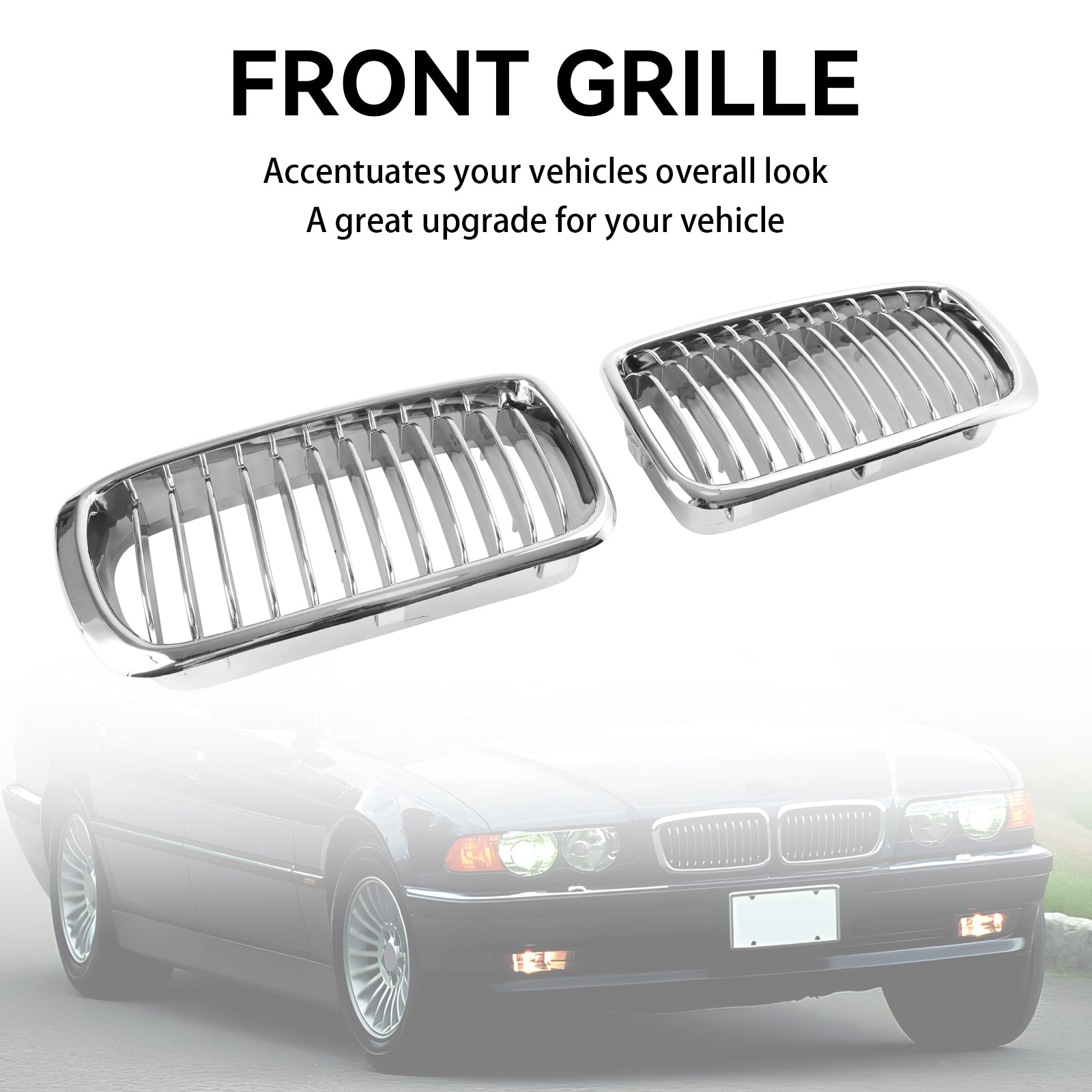 2PCS Chrome Front Kidney Grill Grille Pour BMW 7 Series E38 1994-2001