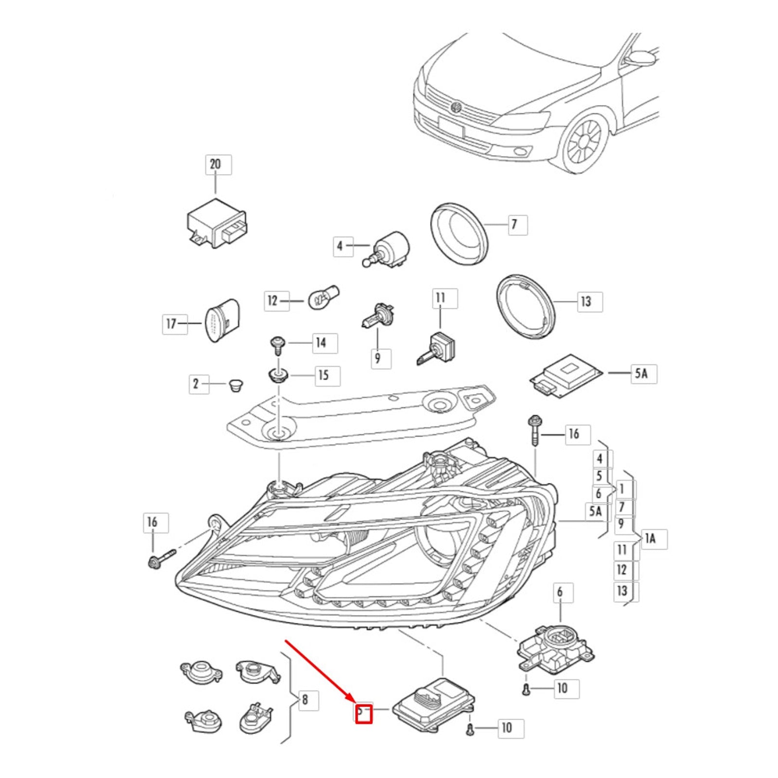 Moduł śledzenia reflektorów Kontroler AFS 5N0941329 do Volkswagena Proton Golf GTI