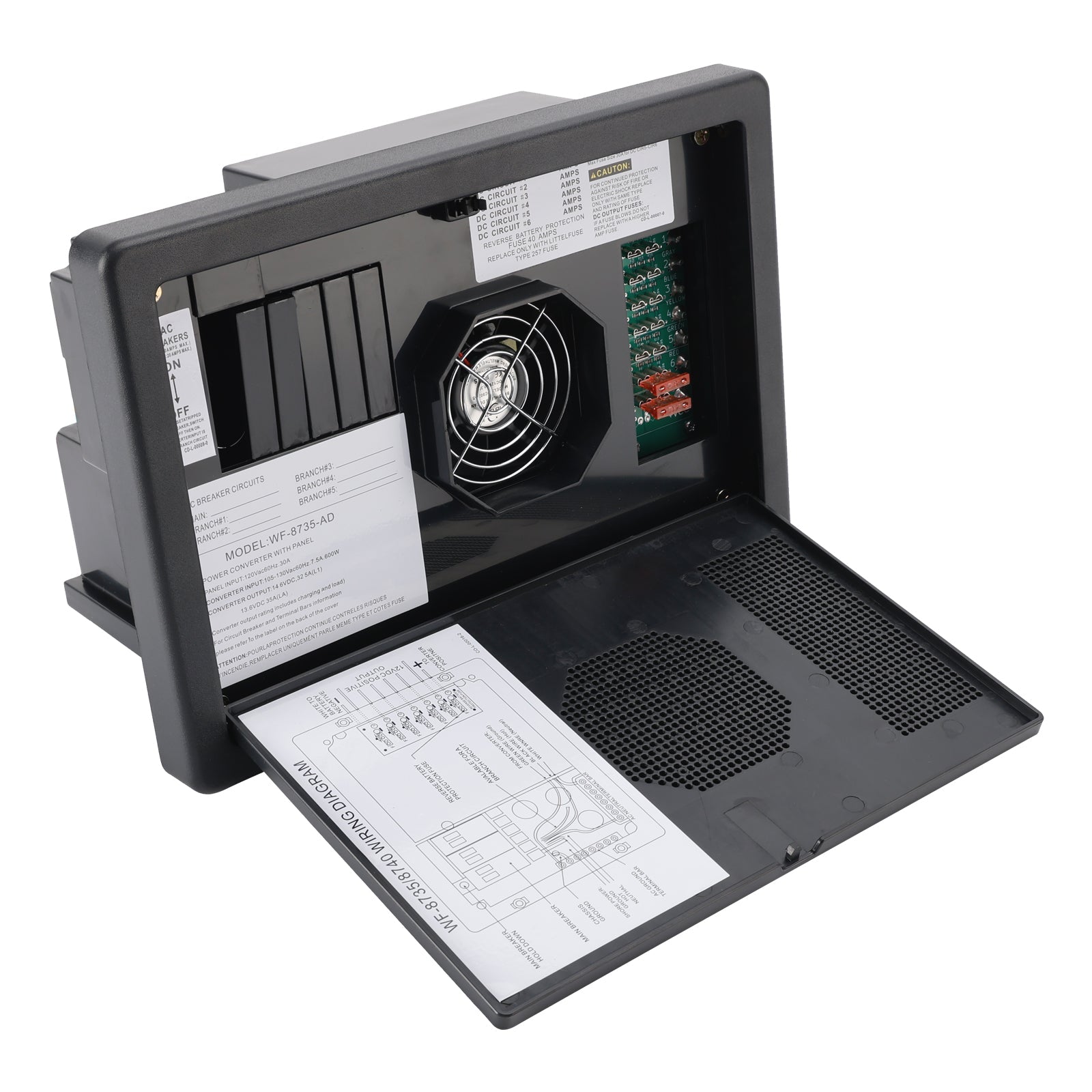 Convertisseur-chargeur WF-8735-AD pour VR, 30 A, compatible avec les centres d'alimentation et détection automatique des VR.