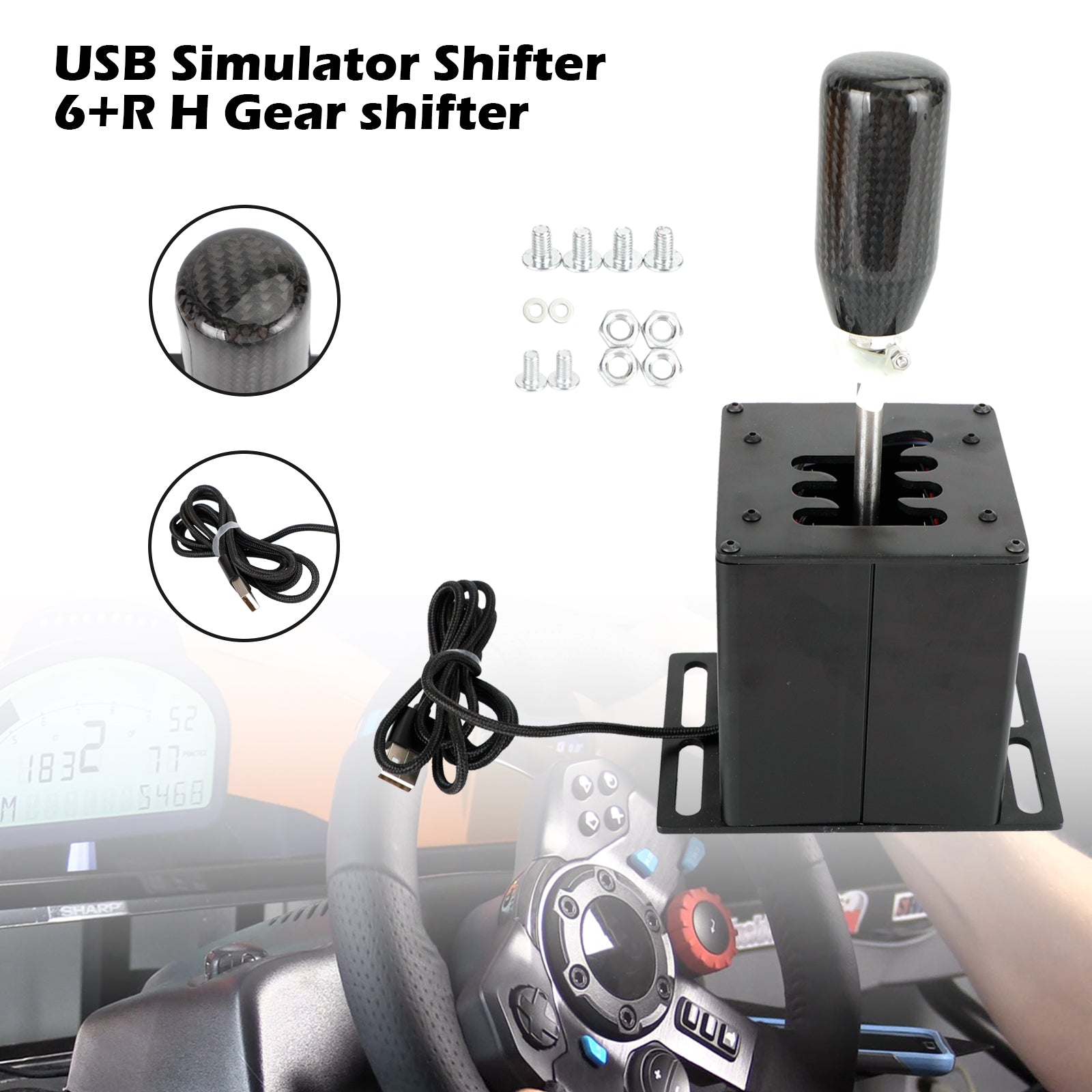 6+R USB Simulator Shifter H Gear shifter pour Logitech G29 G920 Volant PC Noir