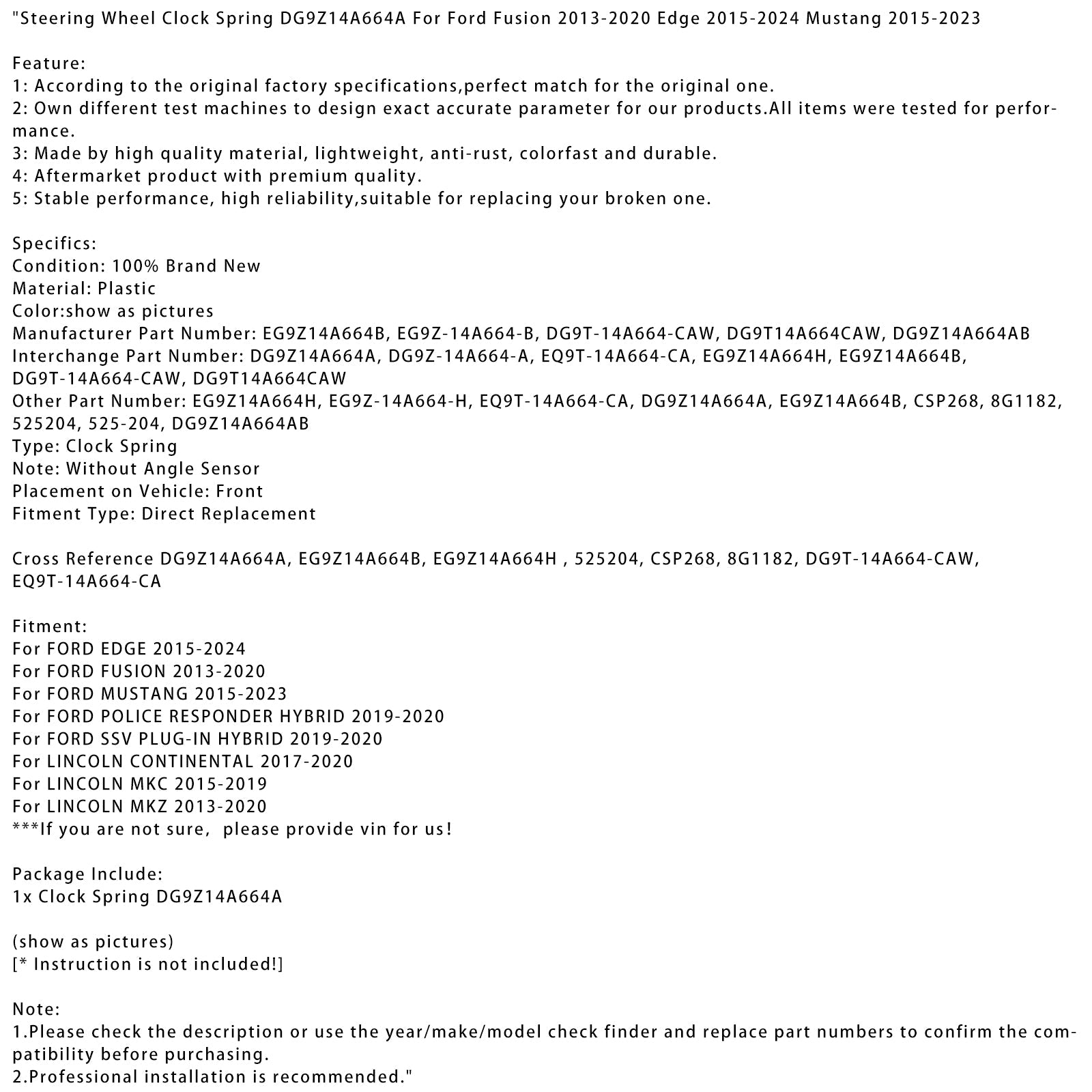 Muelle Reloj Volante FORD MUSTANG 2015-2023 DG9Z14A664A EG9Z14A664H 525204