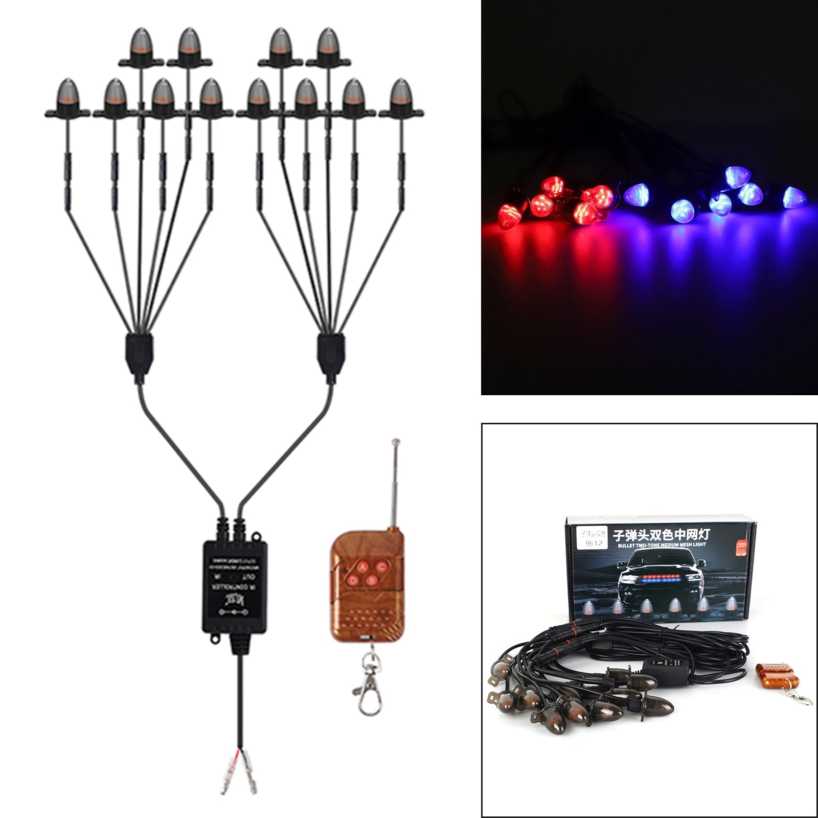 Conjunto de 12 luces intermitentes de luz para rejilla delantera, estilo de cabeza de bola, universal, para automóvil