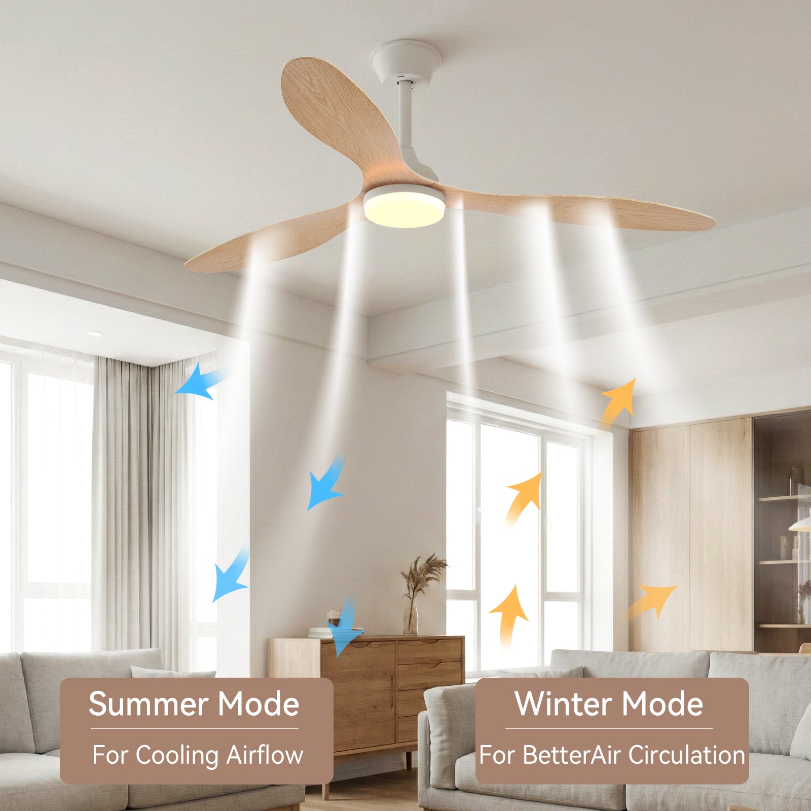 Noir-Blanc 6 vitesses Ventilateur moderne 52" avec lumière télécommande