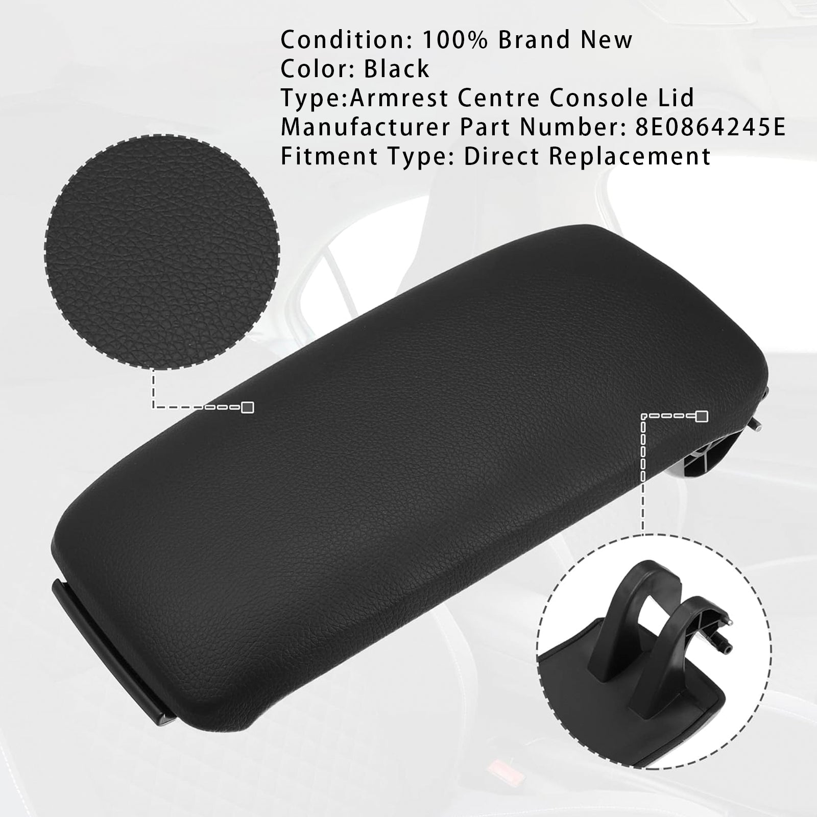 Console centrale centrale di bracciolo in pelle nera per Audi A4 B6 B7 2001-2008 8E0864245E