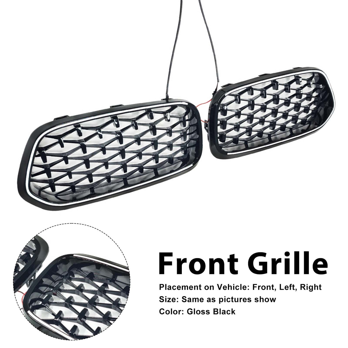 Black Front Bumper Grill Grille Pour BMW X2 Series F39 2018-2023 Diamond