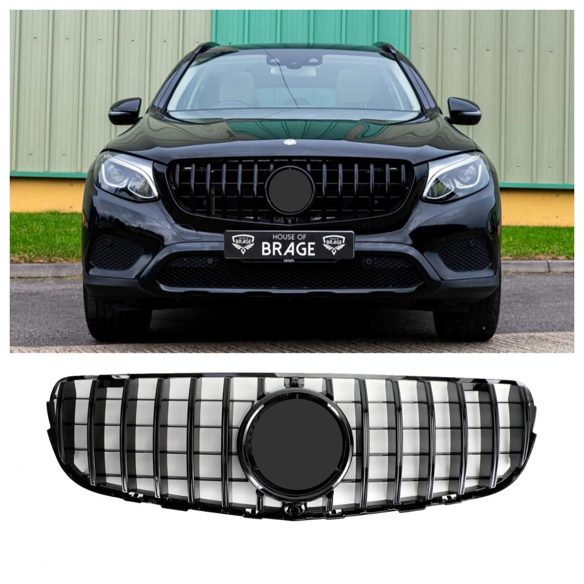 Mercedes Benz Clase GLC 2015-2019 W253/X253 GLC300 GLC350 Rejilla de parachoques delantera negra brillante con cámara de visión trasera