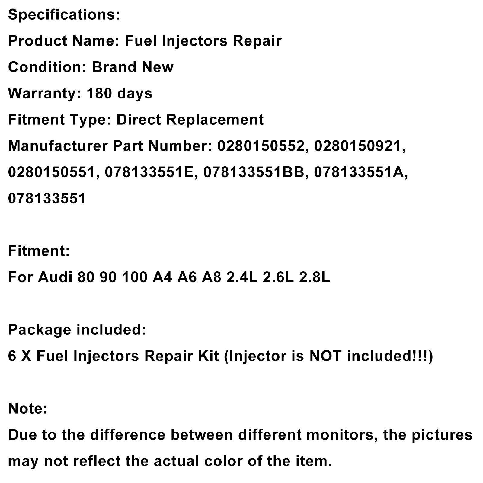 Junta tórica d'inyector de combustible para Audi 80 90 100 A4 A6 A8 2.4 2.6 2.8 6 piezas