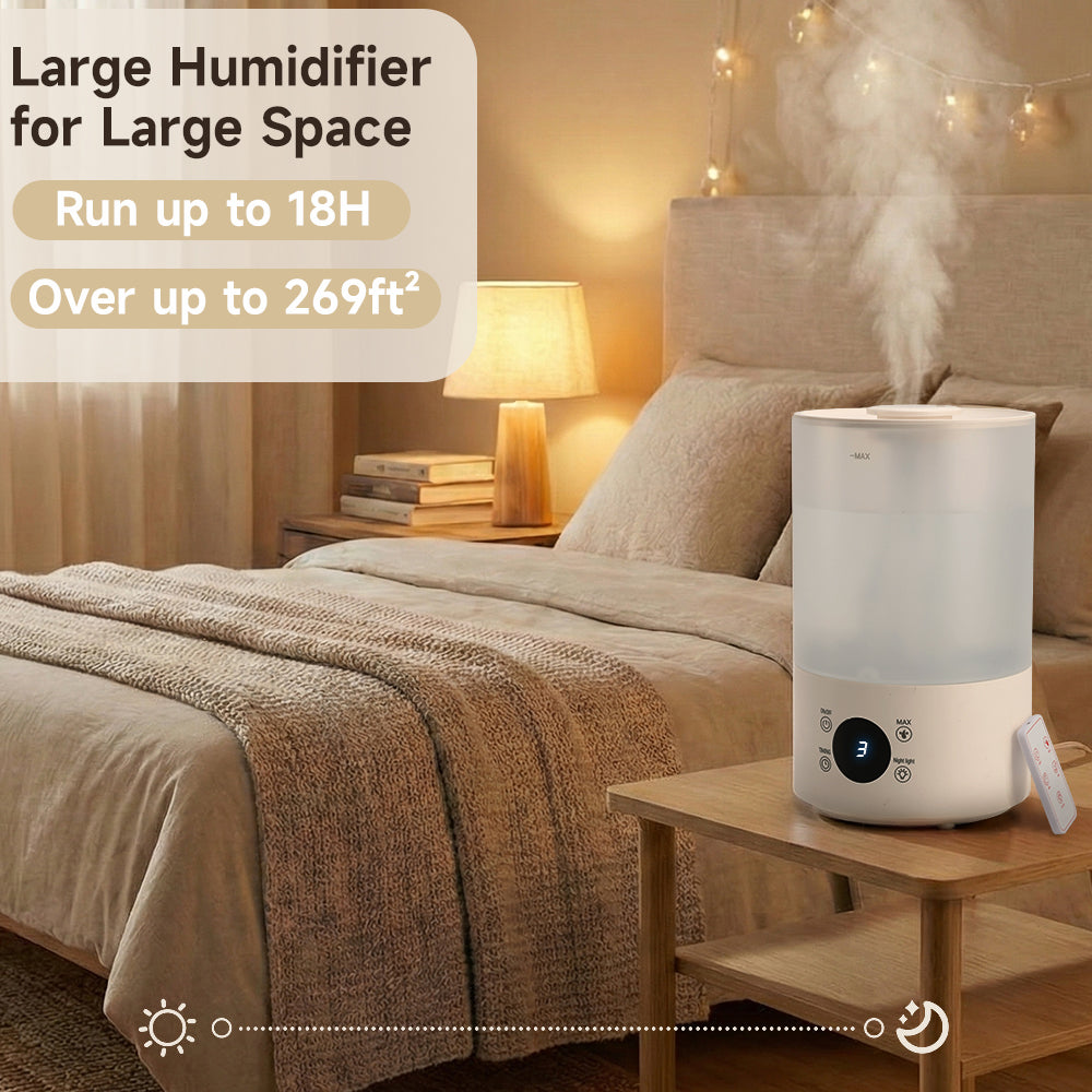 4L luchtbevochtiger voor slaapkamer, baby en planten, stil, met 360° mondstuk, automatische uitschakeling en gekleurd licht.