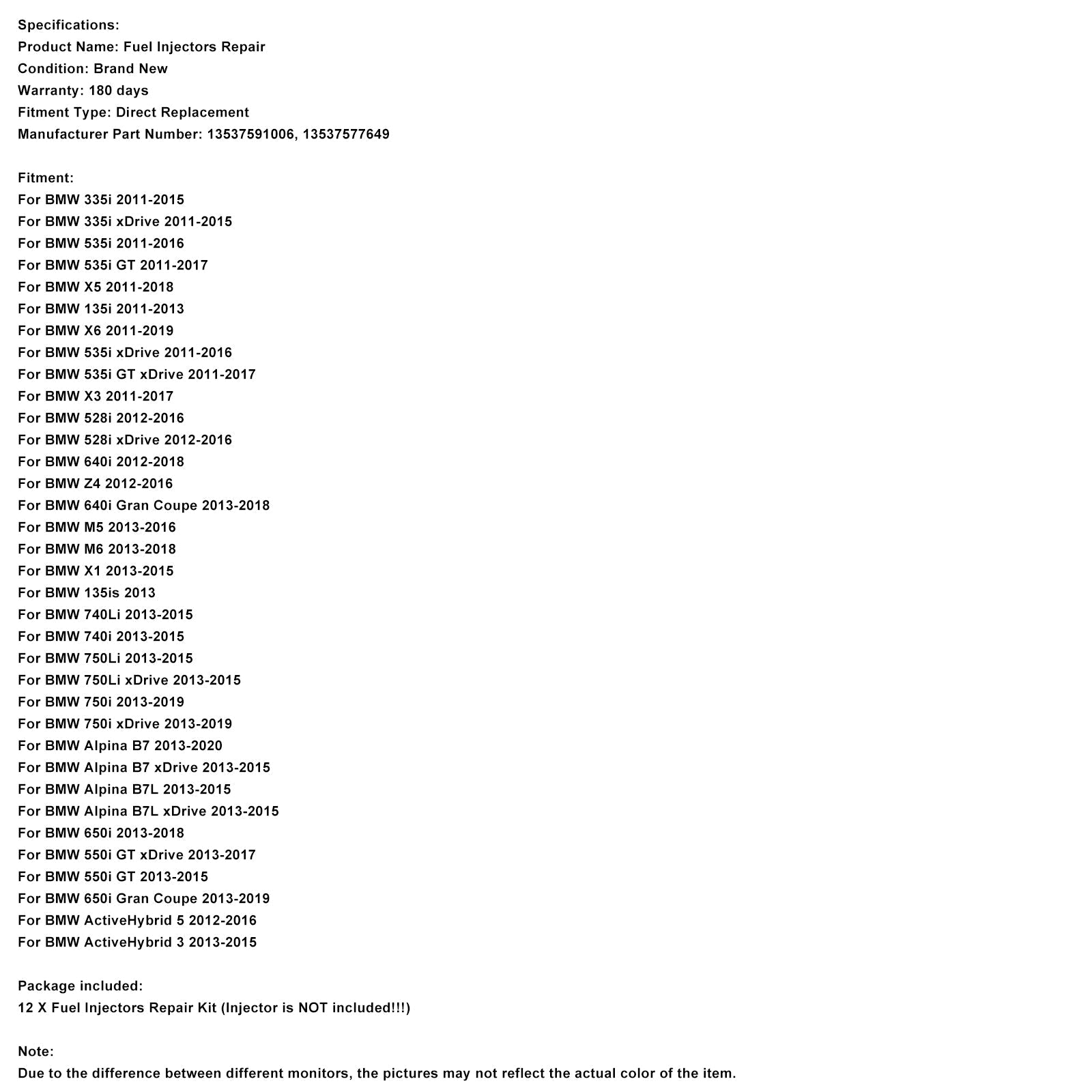 Articulación de'sellado y elemento d&12 inyectores de combustible para BMW 335i, 340i, 528i, N20, B38 y N55