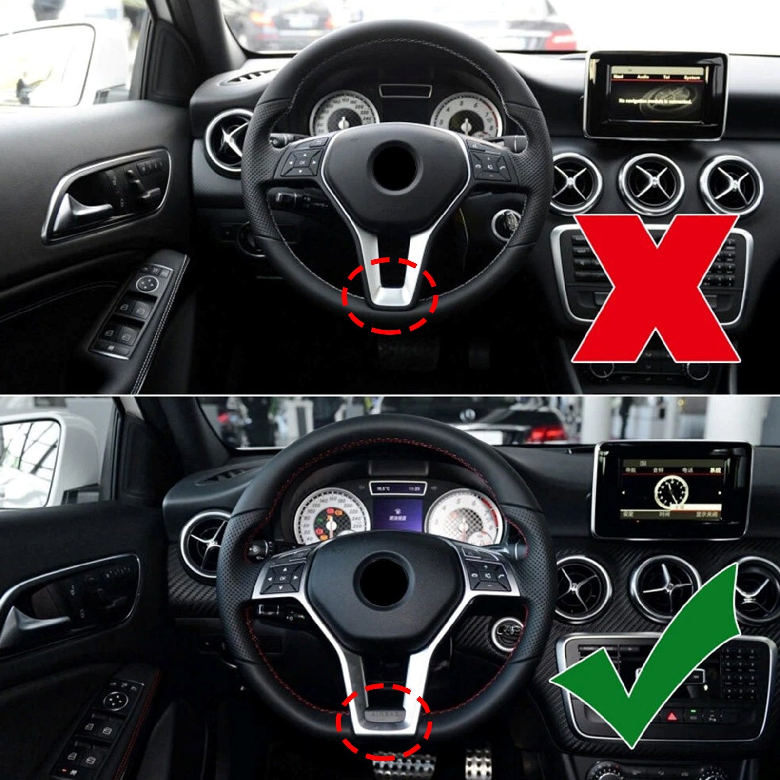 Stuurwielbekleding in zilverchroom voor Mercedes-Benz W204  W207  W212 Klasse C