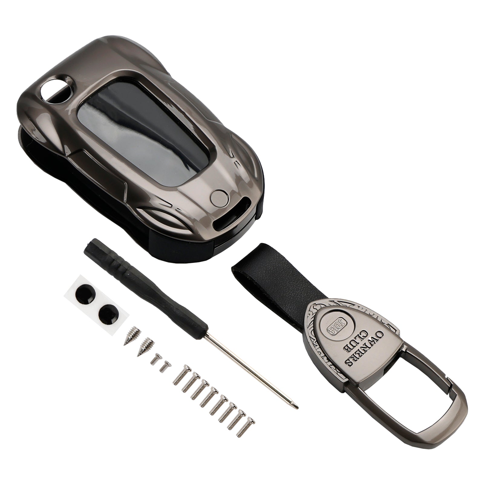 Funda para llaves de coche de piel gris y zinc para VW Polo Skoda, aleación de zinc y protección para llaves de coche.