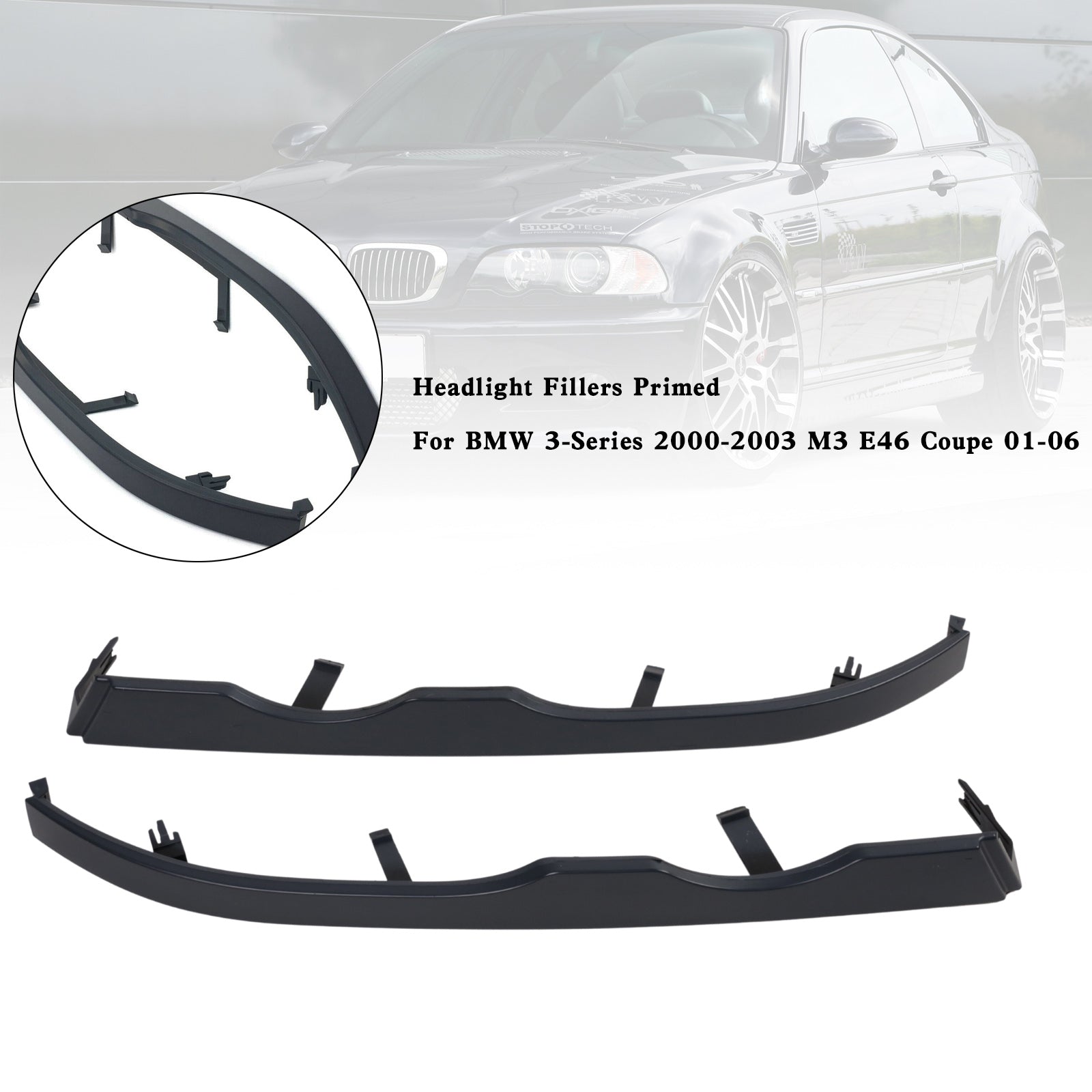 Headlight Filler Trims Primed Pour BMW 3-Series 2000-2003 M3 E46 Coupe 01-06