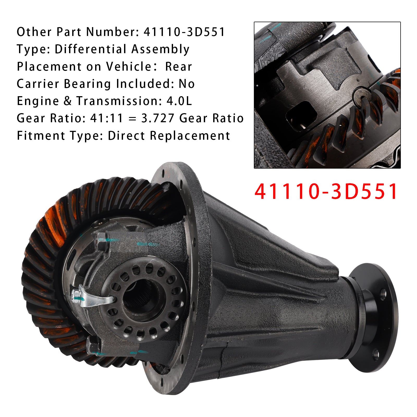 Takaero Toyota 4Runner 4WD 4,0L 2003-2009, kertolaskukertomus 41:11 3.727, 42181-60130