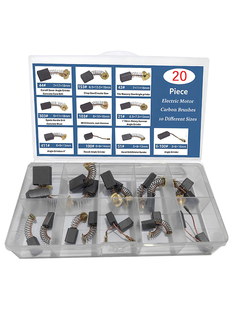 Lot de 20 balais de charbon pour moteur électrique, 10 tailles, pièce de rechange pour réparation d'outils électriques