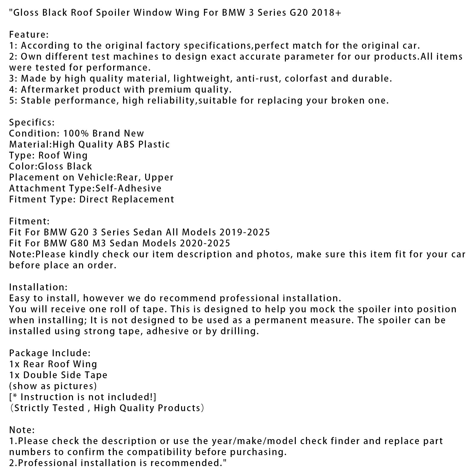 Sijajno črn zadnji strešni spojler za BMW serije 3 G20 G80 2018+