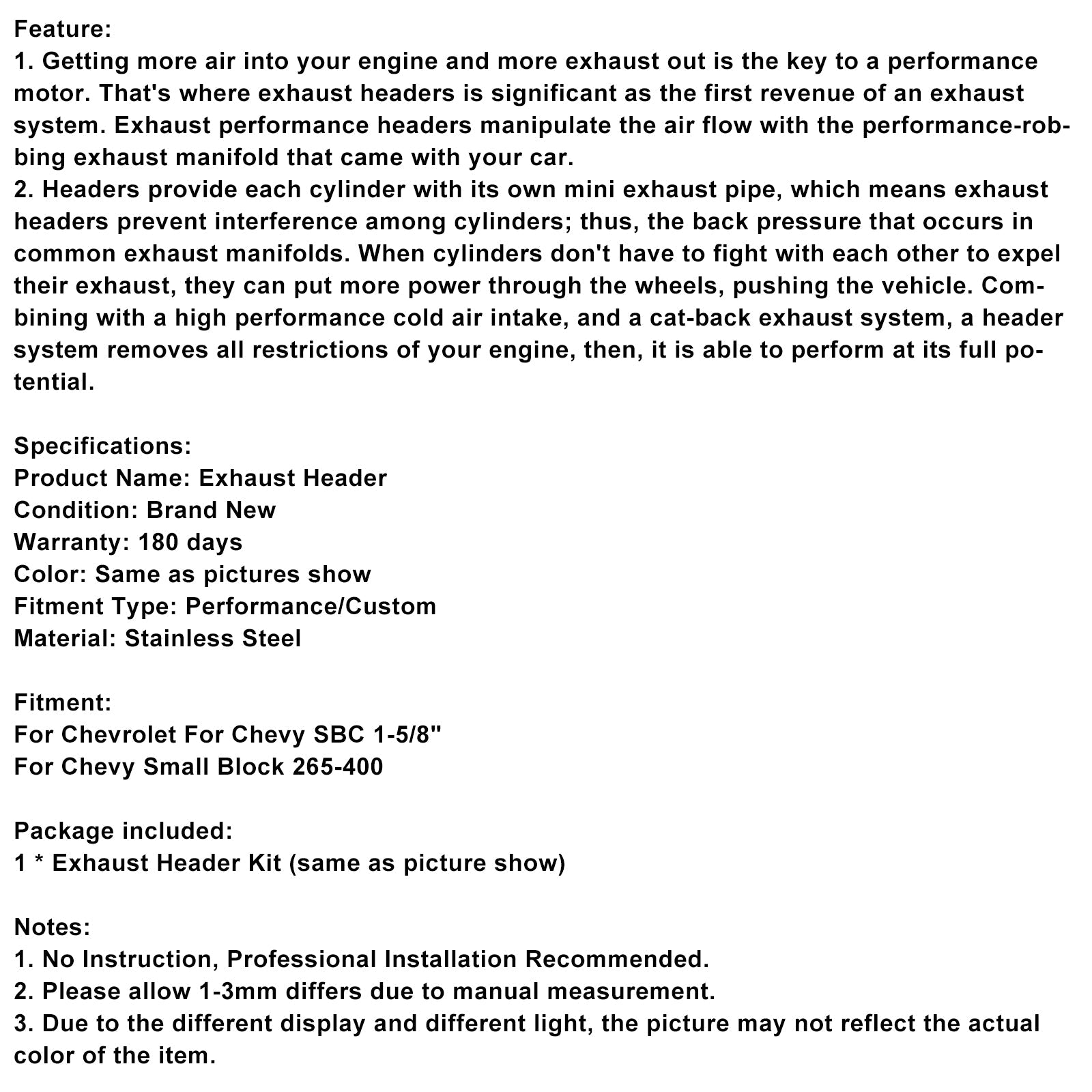 Verzamelaar van&Uitlaat compatibel met Chevy Small Block SBC 1-5/8""