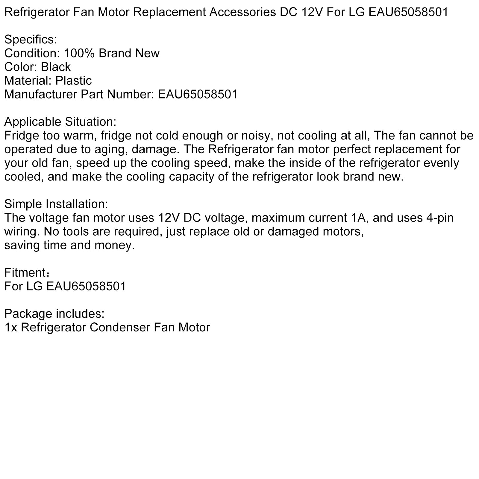 Motor de ventilador de frecuencia, accesorios de reemplazo de CC 12 V DC para LG Water65058501