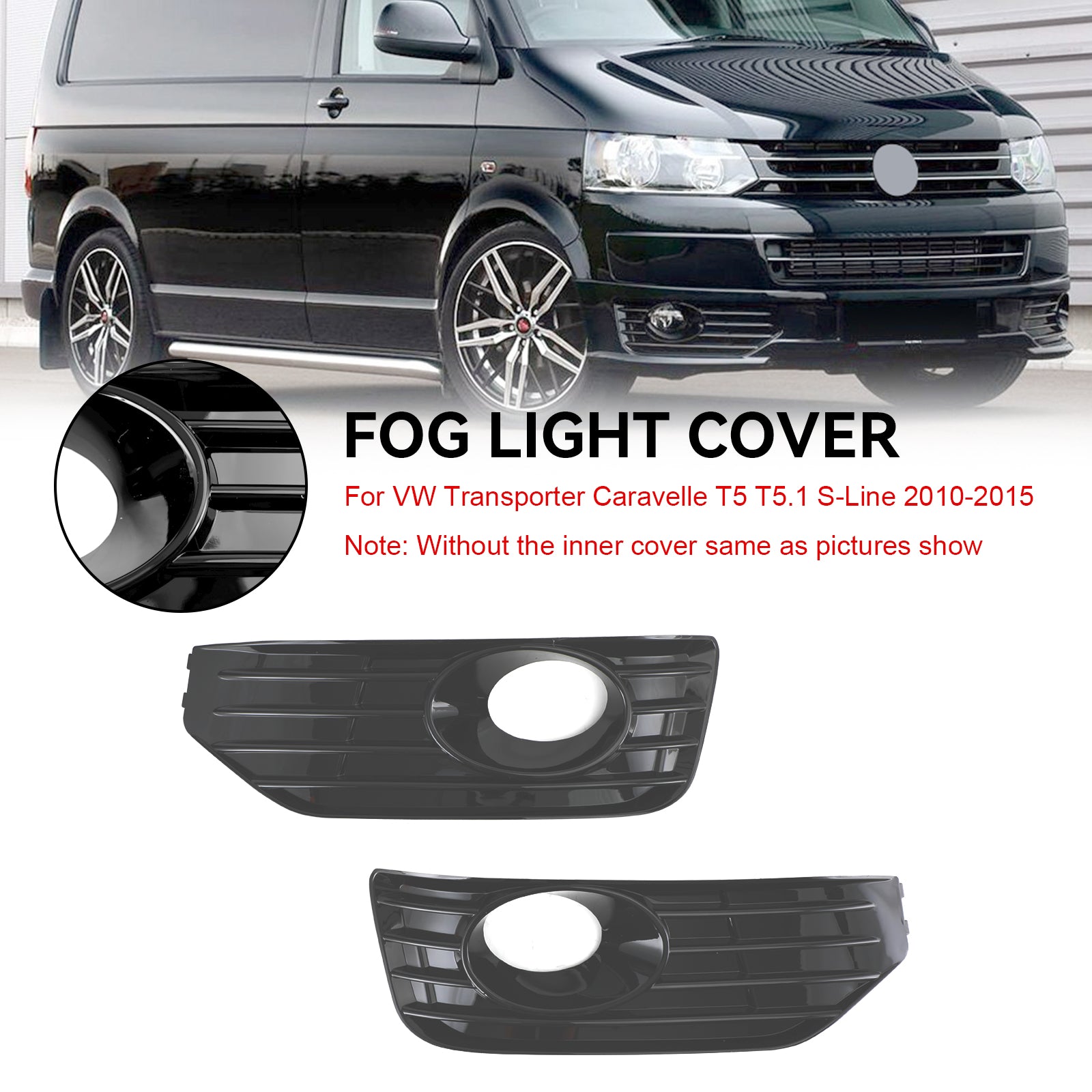 2010-2015 VW T5 T5.1 Gloss Black Fog Lamp Light Cover Insert S-line Grille