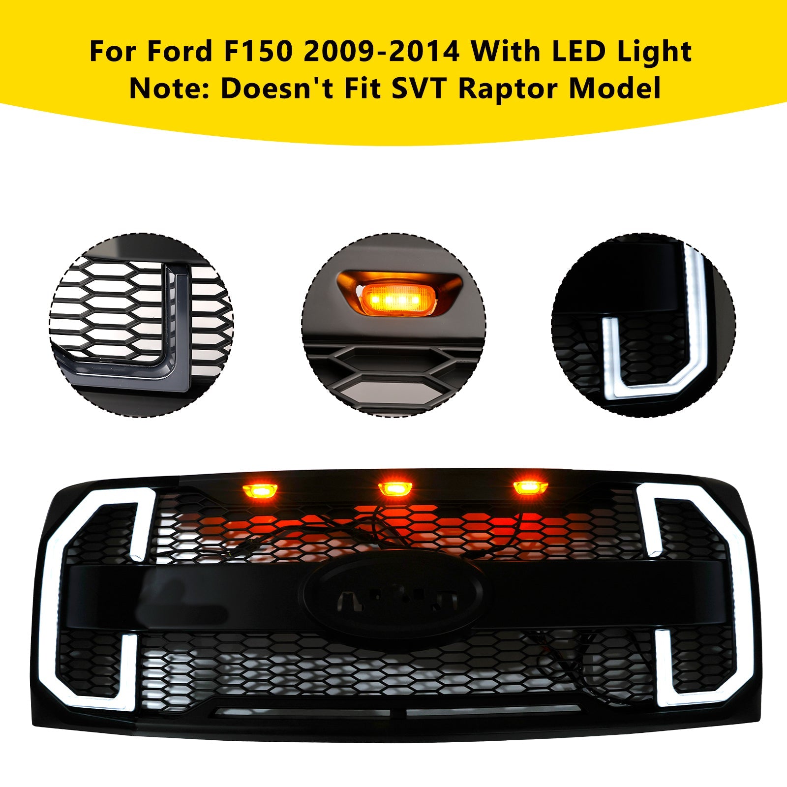 Grille de Bumper Front Style Raptor Mat Raptor con LED per Ford F150 2009-2014