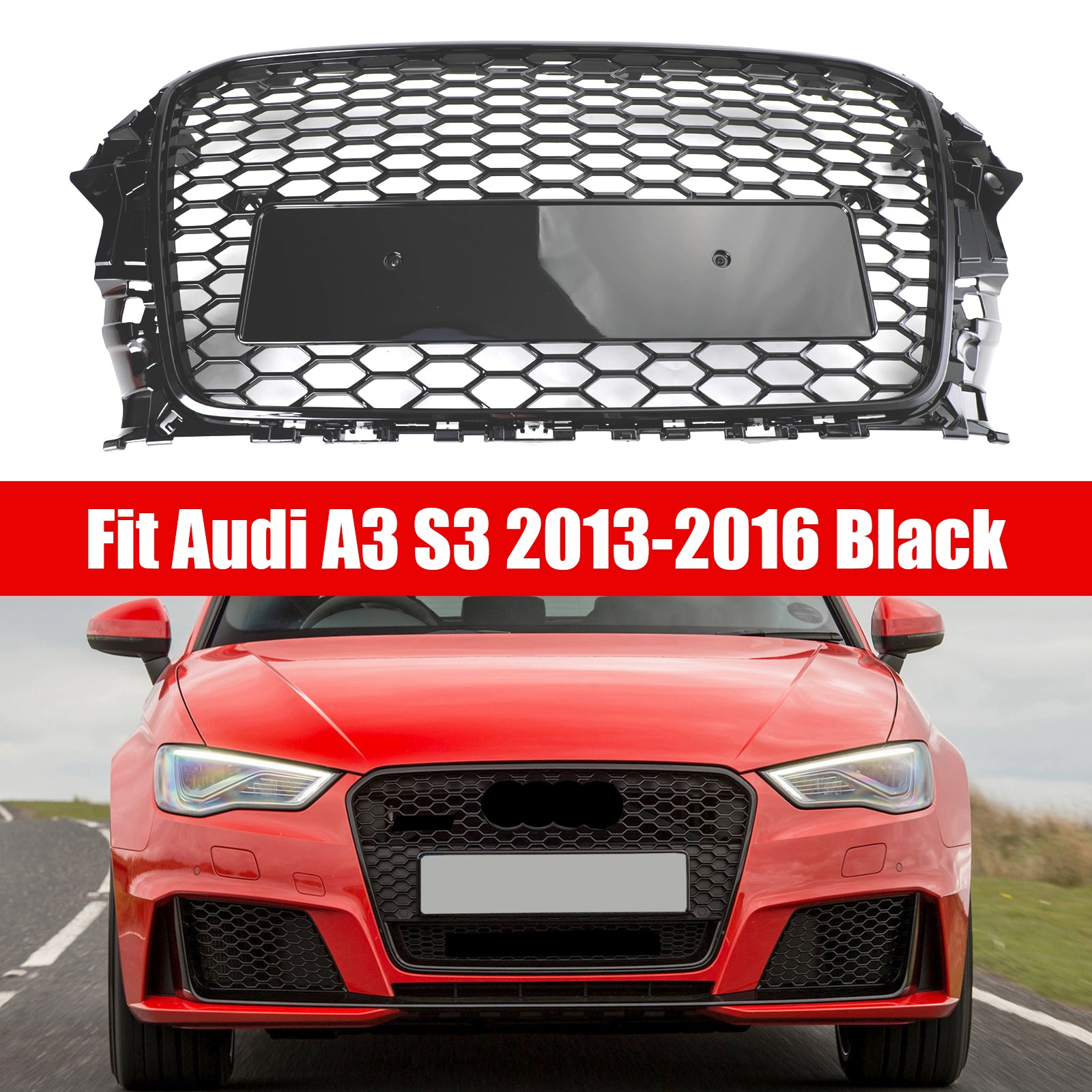 RS3 Style Front Hood Henycomb Bumper Grille Grill pour Audi A3 S3 2013-2016