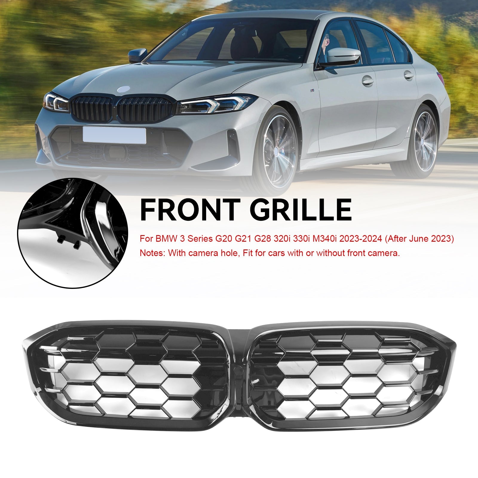 2023-2024 BMW G20 320i 330i M340i Grille de calandre avant noire brillante