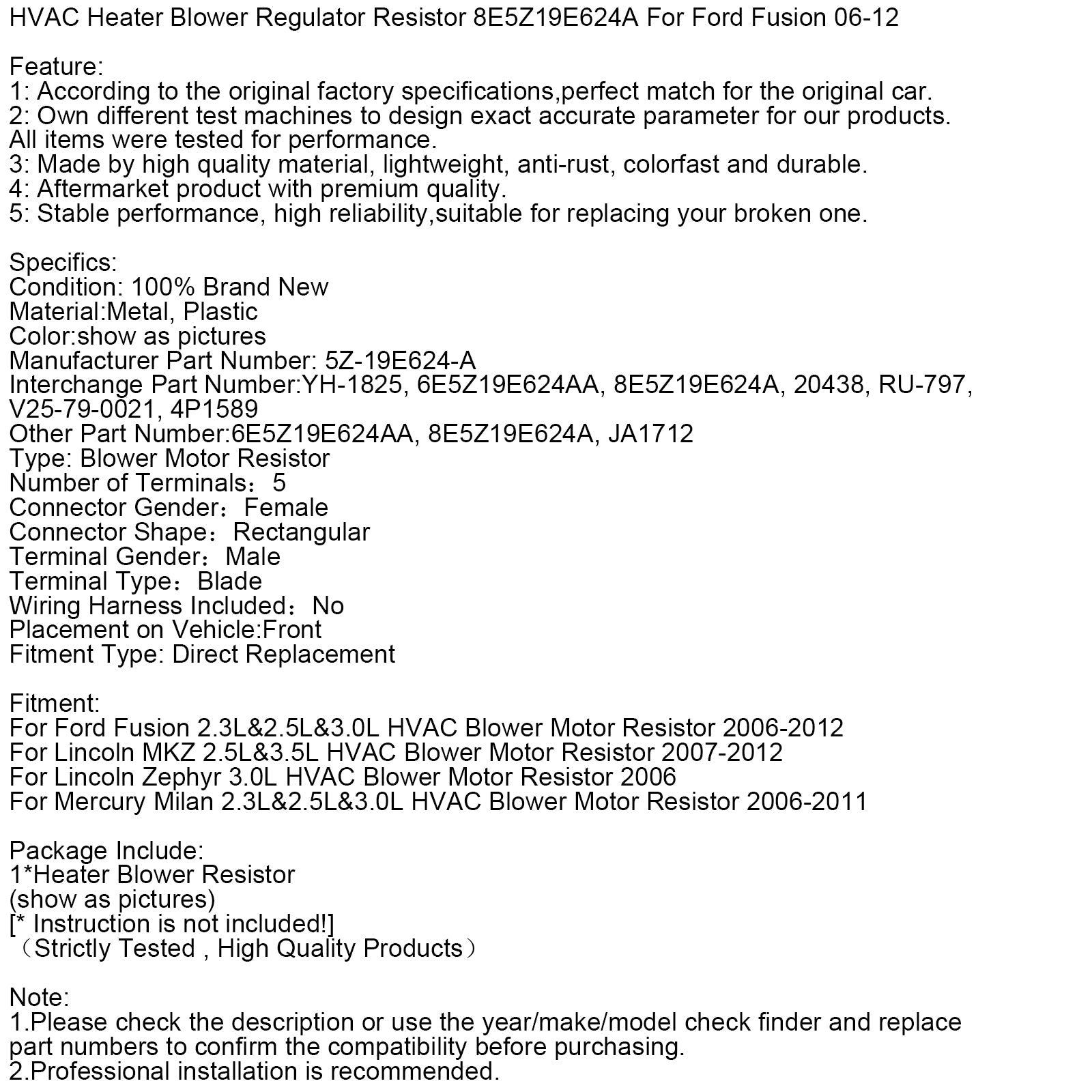 Rezystor regulatora nagrzewnicy/dmuchawy AC 8E5Z19E624A dla Ford Fusion 06-12