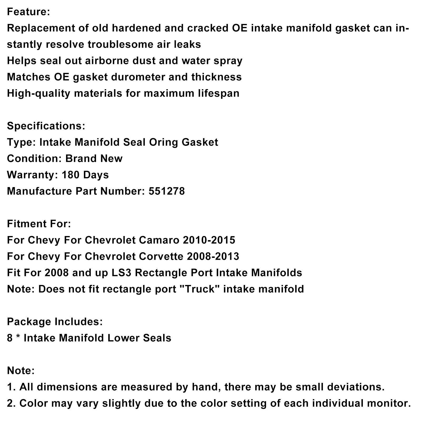 O-obroč razdelilnika'Sesalni ventil LS3 551278 za Chevrolet Camaro 2010-2015