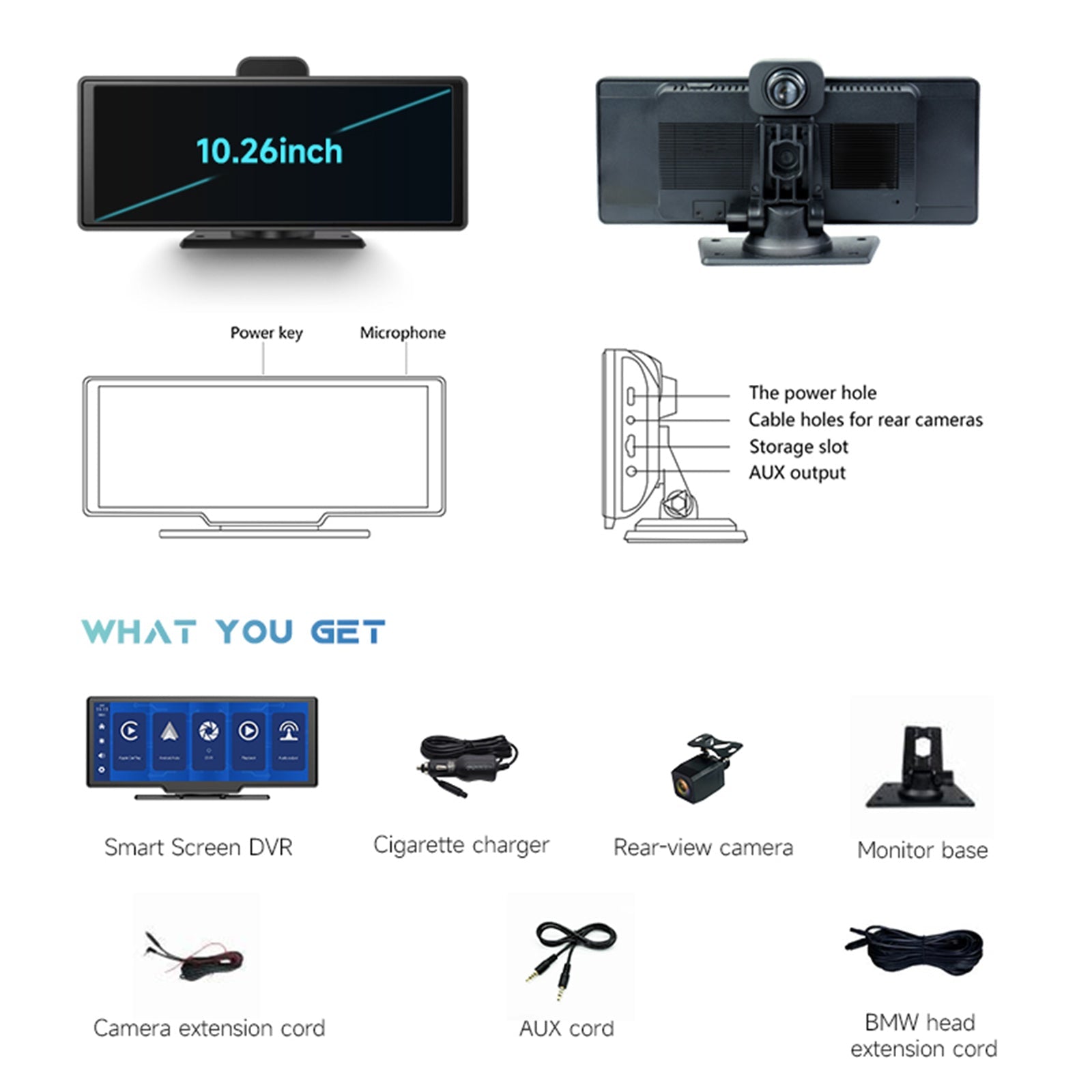 Moniteur intelligent au format DVR NTSC, écran intelligent de 10,26 pouces, pour bus de camion RV + caméra de recul