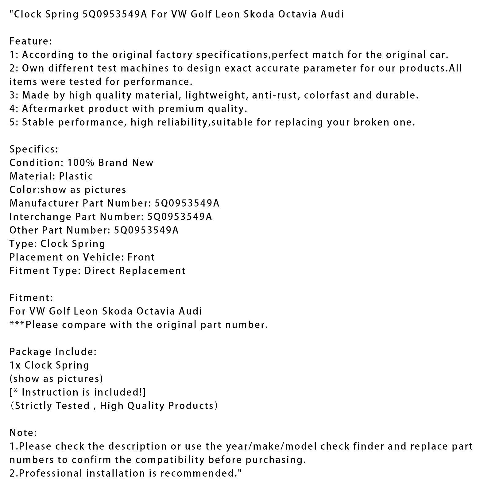 Wiosna&Zegar 5Q0953549A do VW Golf Leon Skoda Octavia Audi