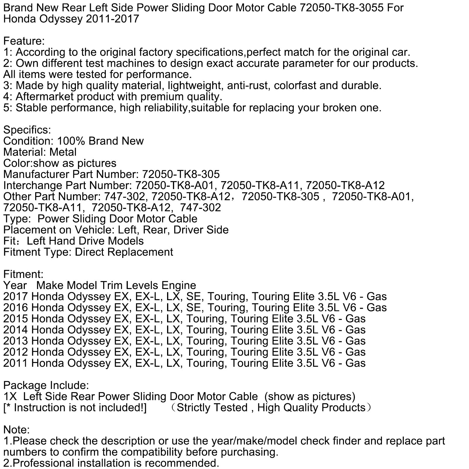 Honda Odyssey 2011-2017 72050-TK8-3055