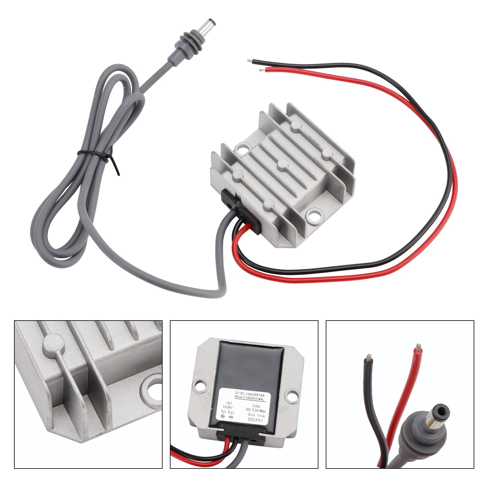 Mini przetwornica napięcia stałego, kabel zasilający 12 V/24 V do 30 V, 3,5 A, 105 W