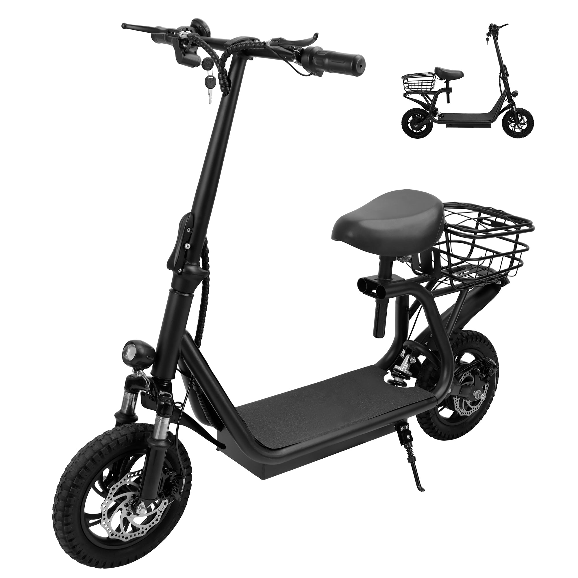 Trottinette Électrique Pliable 500W 36V pour Adultes avec Panier Arrière Roues 12 Pouces Freins Avant et Arrière et Suspension