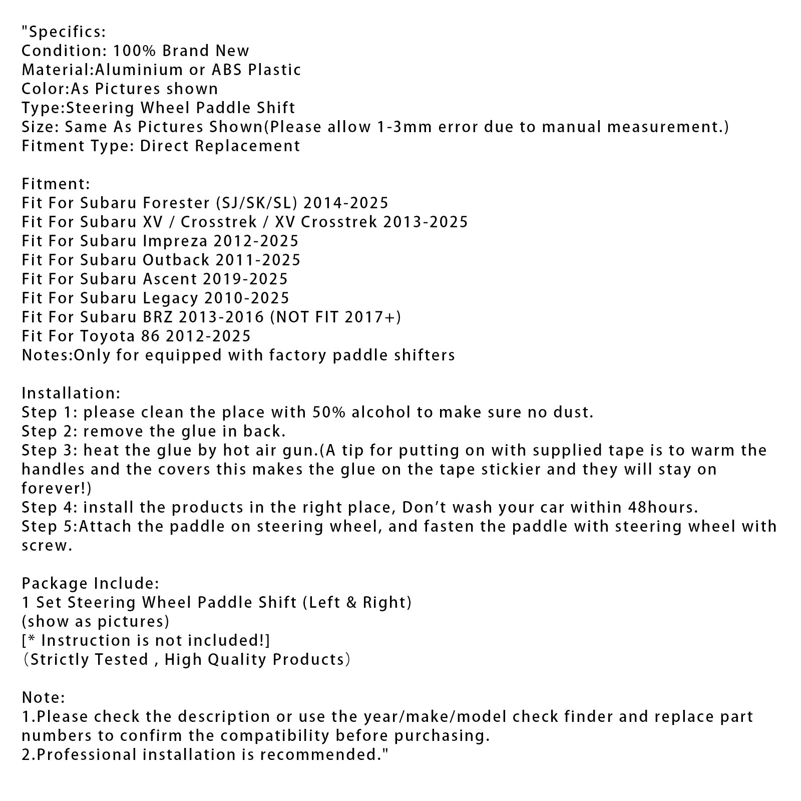 Palettes de changement de vitesse au volant pour Subaru Forester Toyota