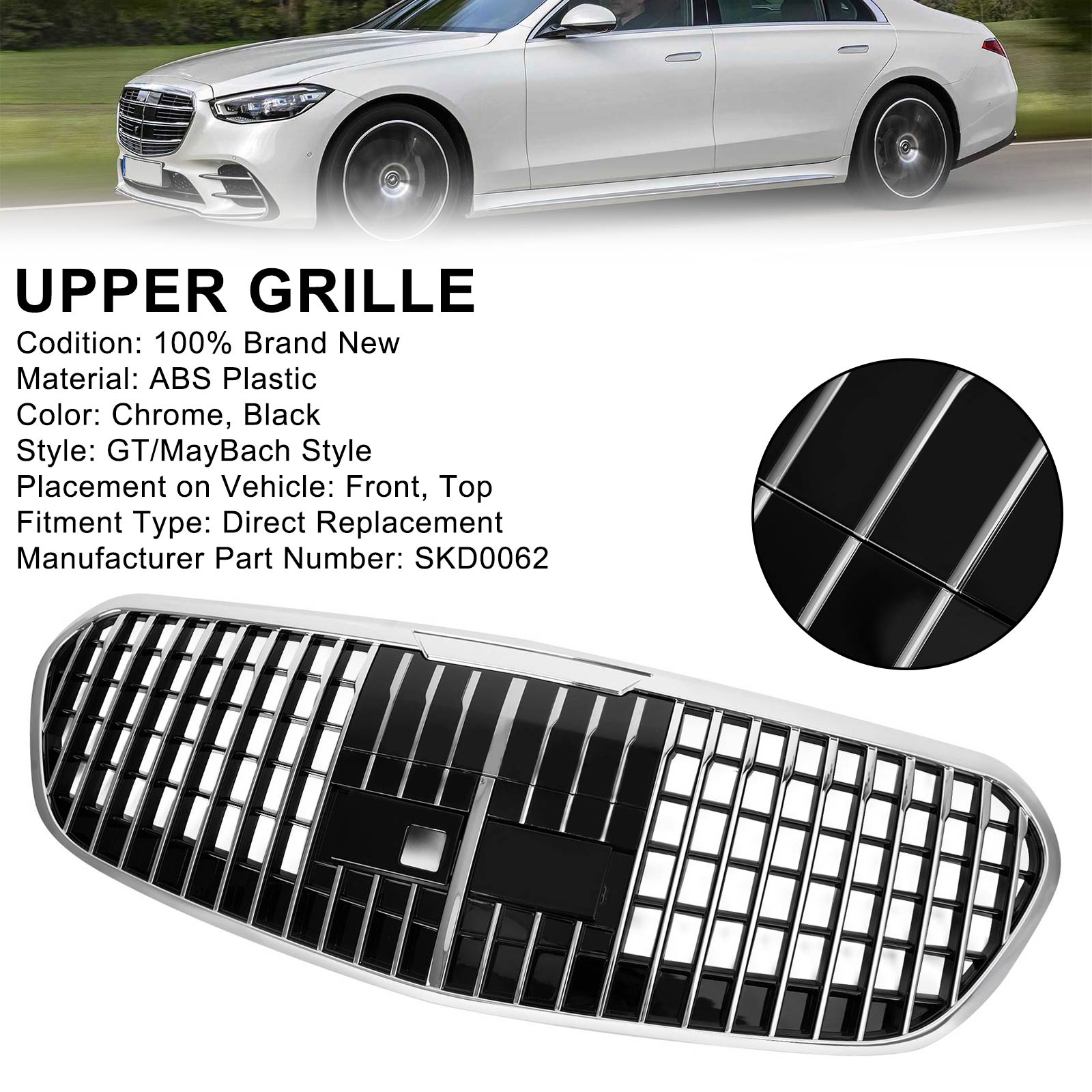 Griglia anteriore in stile Maybach per Mercedes Benz Classe S W223 S450L S500 S580 2021+