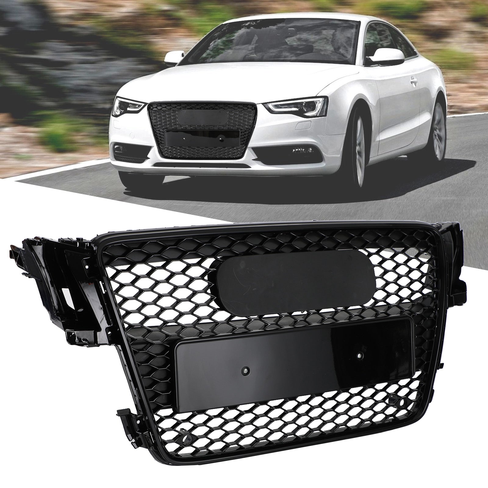 RS5 Style Hood Henycomb Sport mesh Grille Grill Fit AUDI A5 S5 B8 2008-2012