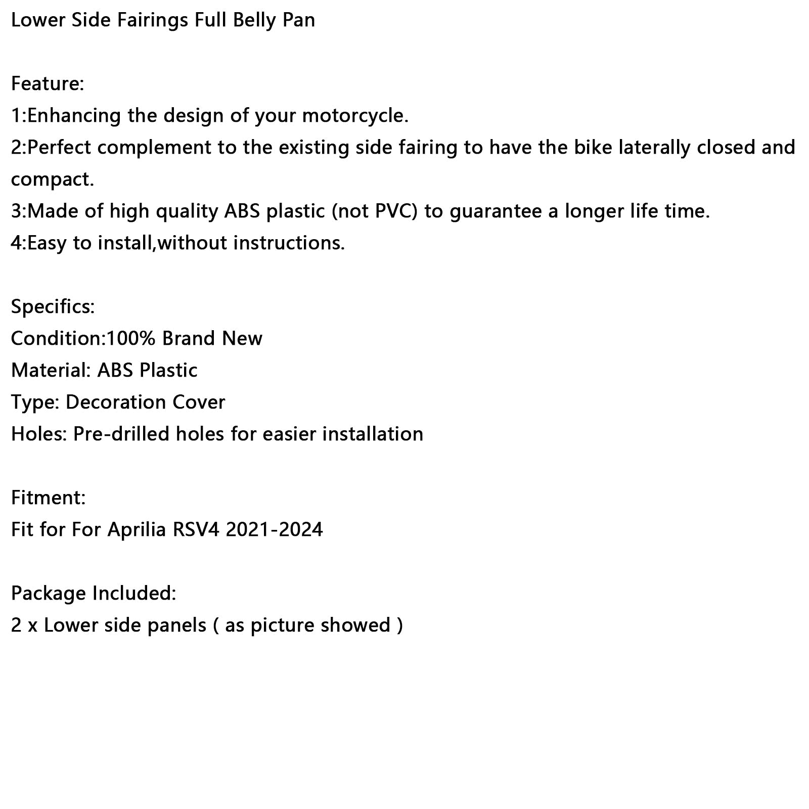 Cubierta de placa protectora de carenado inferior para Aprilia RSV4 2021-2024