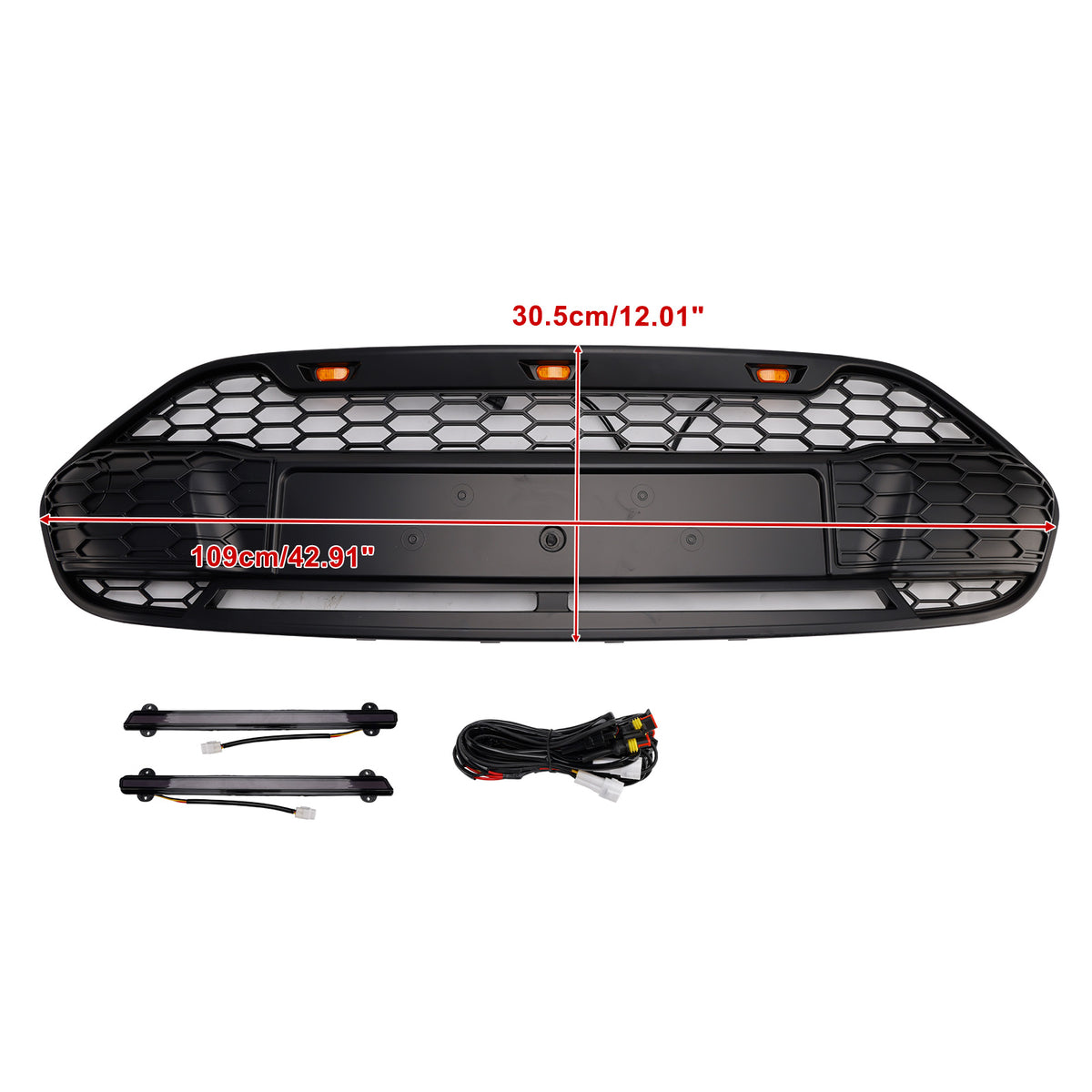 Black Front Bumper Grille Grill Pour Ford Transit Connect 2014-2018 W/LED