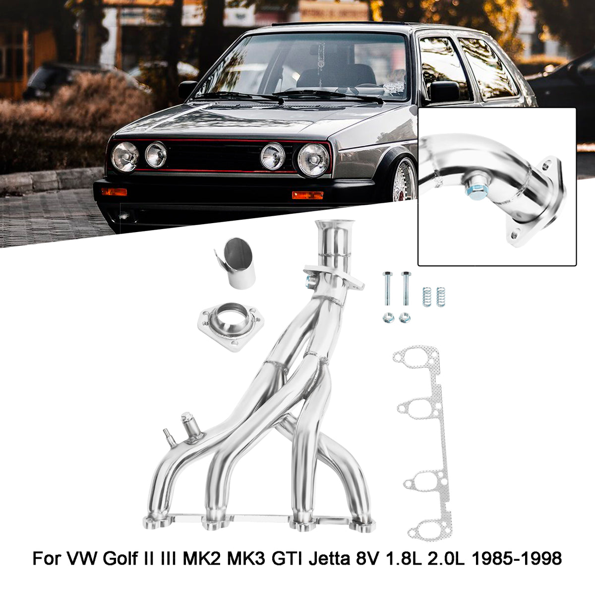Exhaust Header pour VW Golf II III MK2 MK3 GTI Jetta 8V 1.8L 2.0L 1985-1998