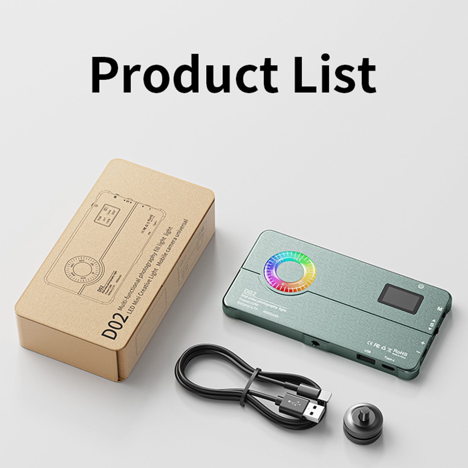 D02 RGB napolnite svetlobno kamero Video celična lučka svetloba v živo