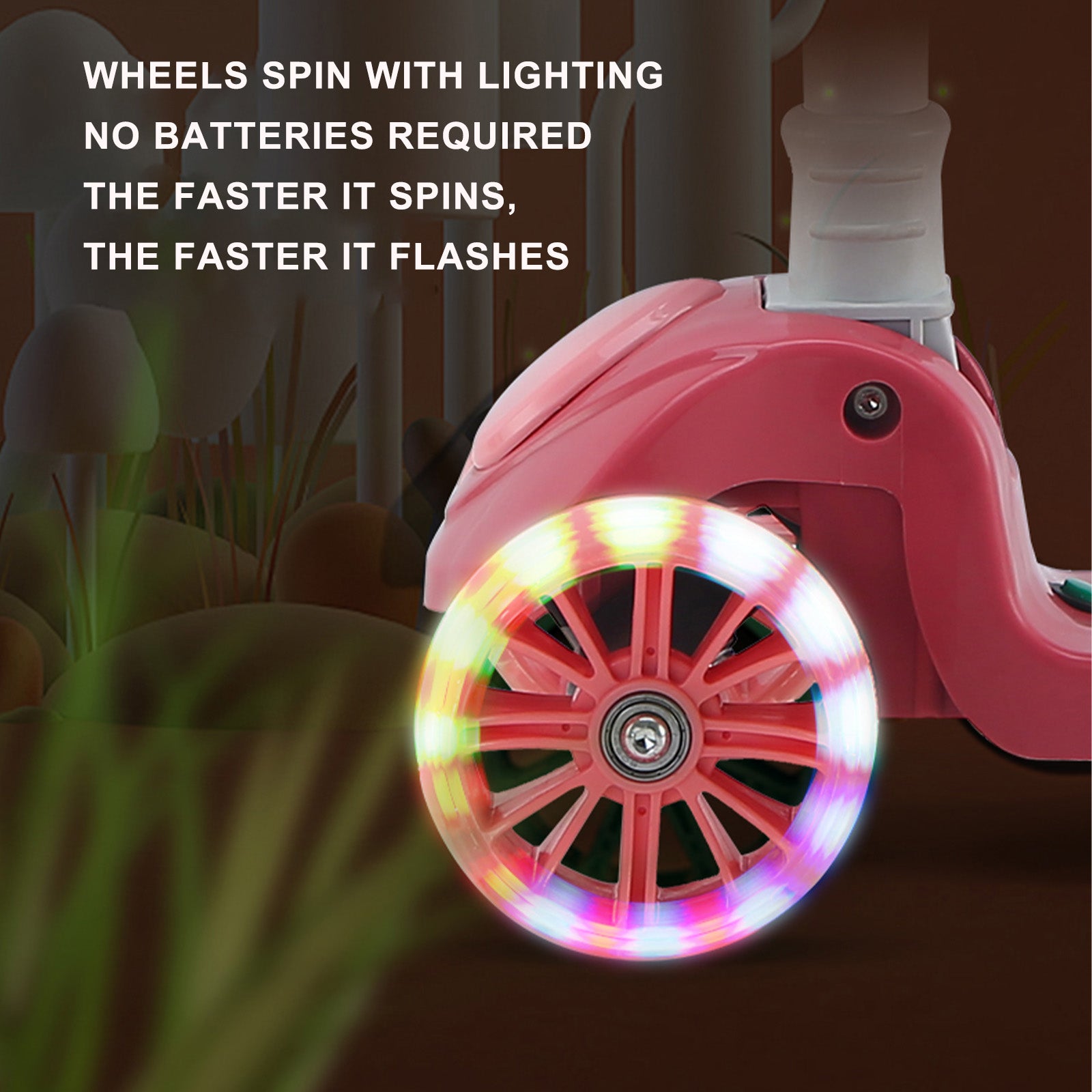 Trottinette Enfant 2 en 1, 3 Roues, à Siège Pliable et Barre Réglable avec Lumière - Bleu ou Rose