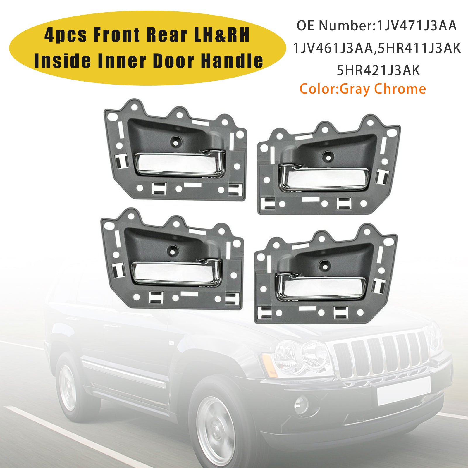 4 poignées de porte intérieures chromées avant et arrière pour Jeep Grand Cherokee 2005-2011