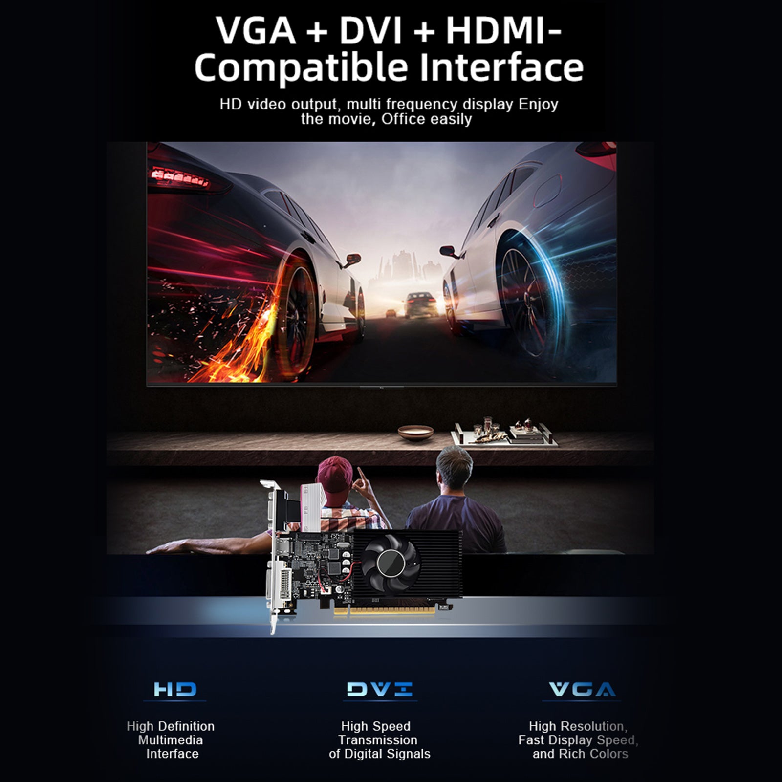 Carte graphique GT730 4G GDDR3 Home Office Interface d'affichage HD HDMI VGA DVI