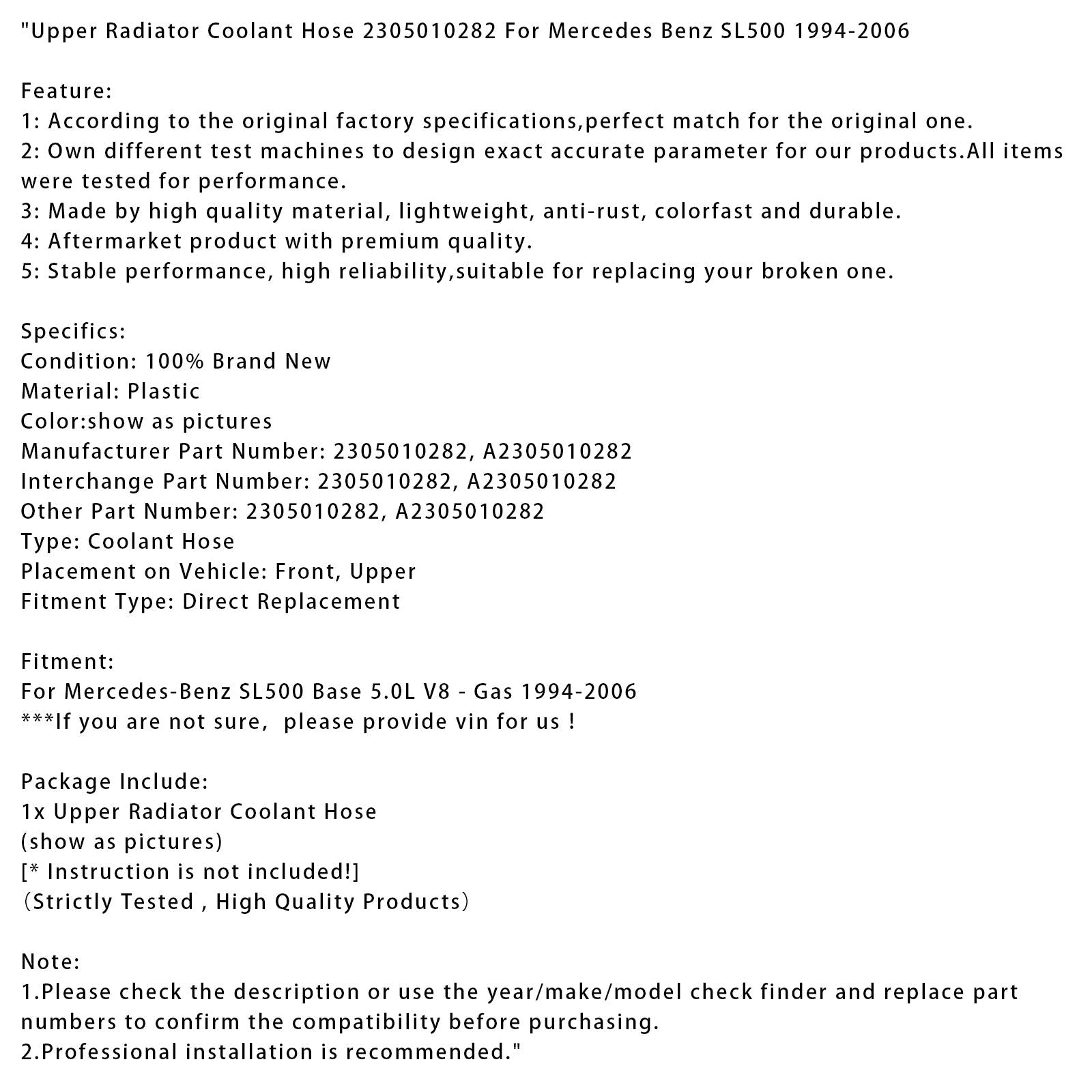 Liquido di raffreddamento superiore per Mercedes-Benz SL500 1994-2006 2305010282